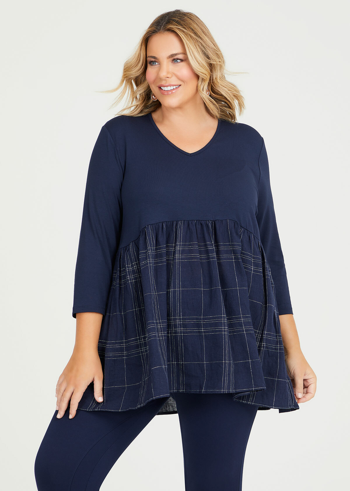 Shop Plus Size Natural Blue Check Top in Blue | Taking Shape AU