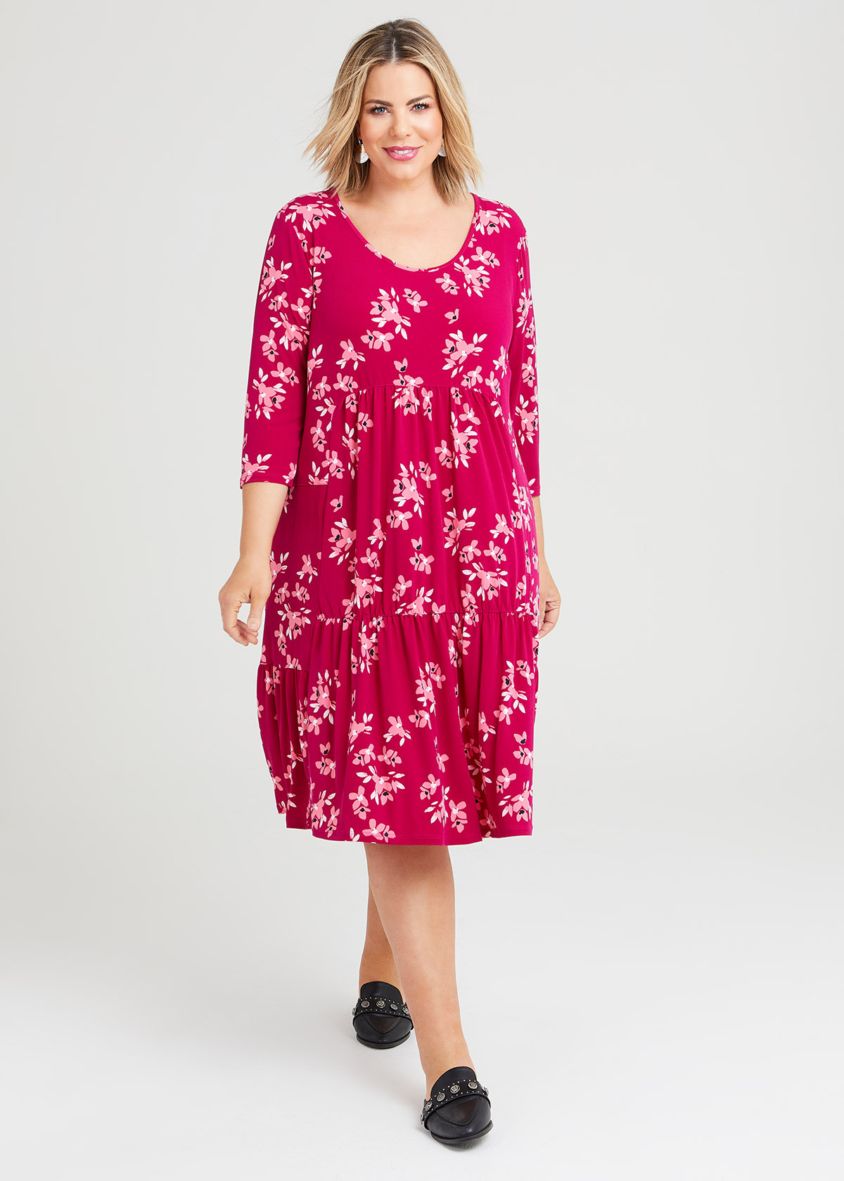 Shop Plus Size Floral Midi Tier Dress in Red | Taking Shape AU