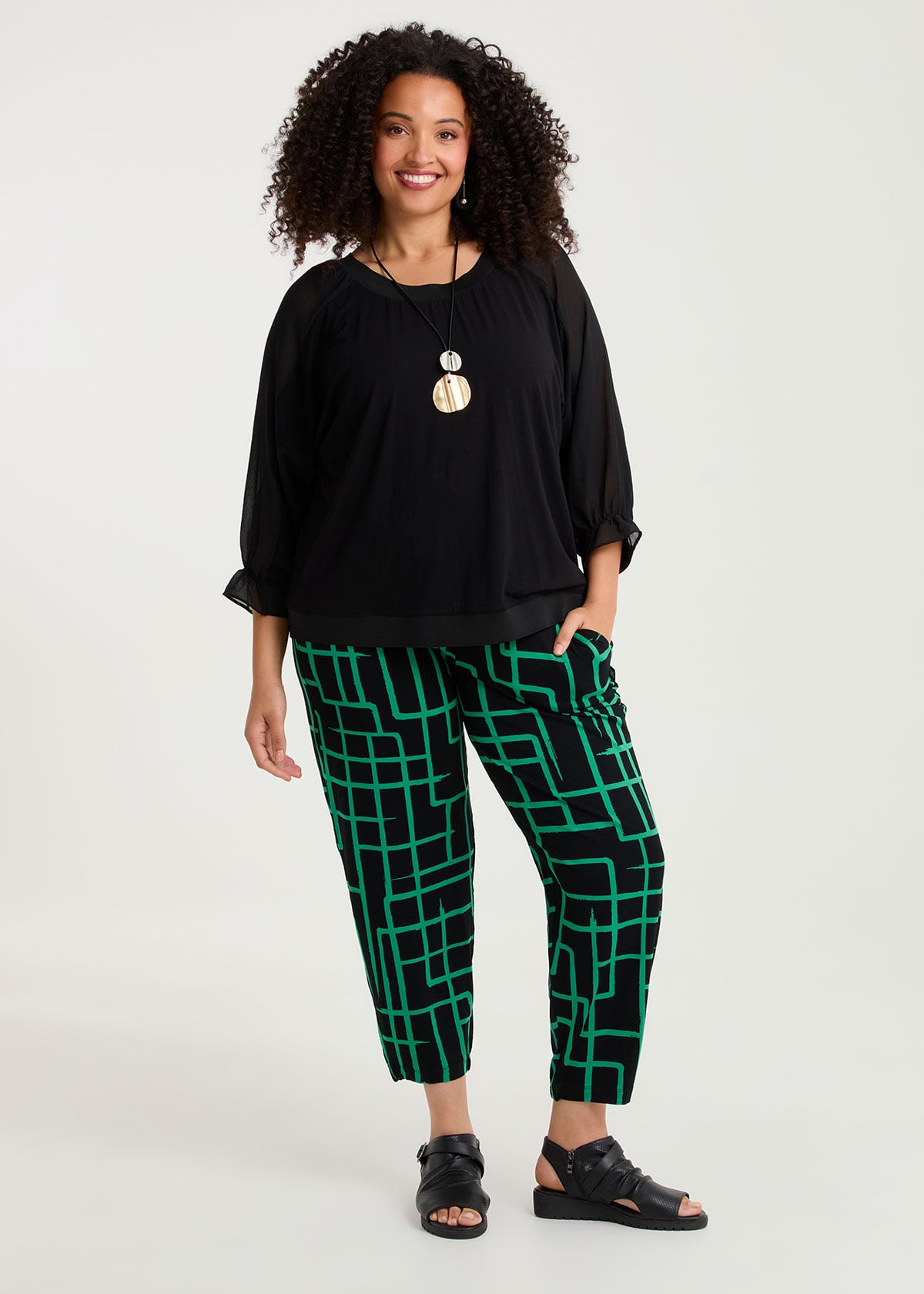 Taking Shape Natural Tia Abstract Pant Size 10 in Green Abstract Print, Natural Viscose - Plus Size Women's Bottoms