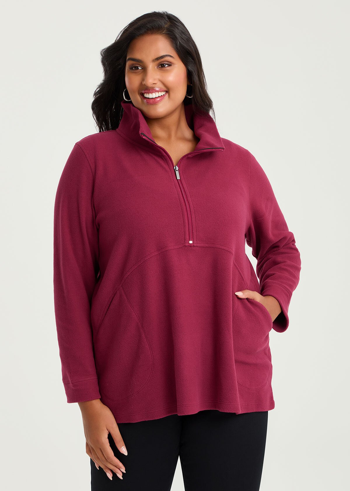 Shop Plus Size Polar Fleece 1/2 Zip Top, Purple | Taking Shape NZ
