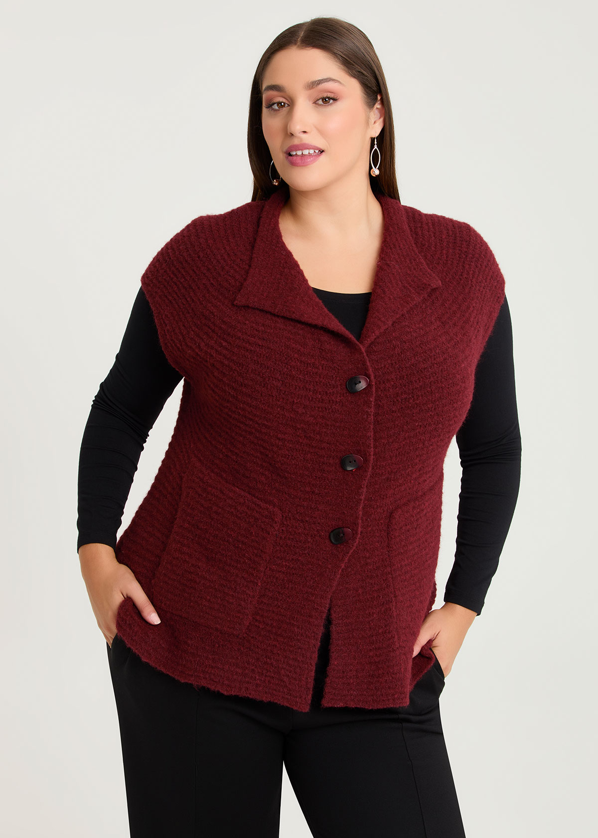 Taking Shape Pocket Wool Mix Knit Gilet Vest Size 14-16 in Rhubarb RED - Plus Size Women's Cardigans