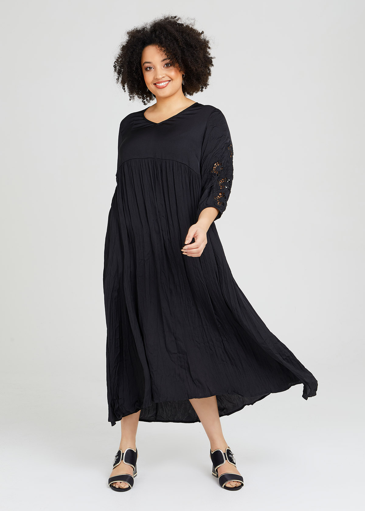 Shop Plus Size Luxe Embroidery Sleeve Boho Dress in Black Taking Shape AU