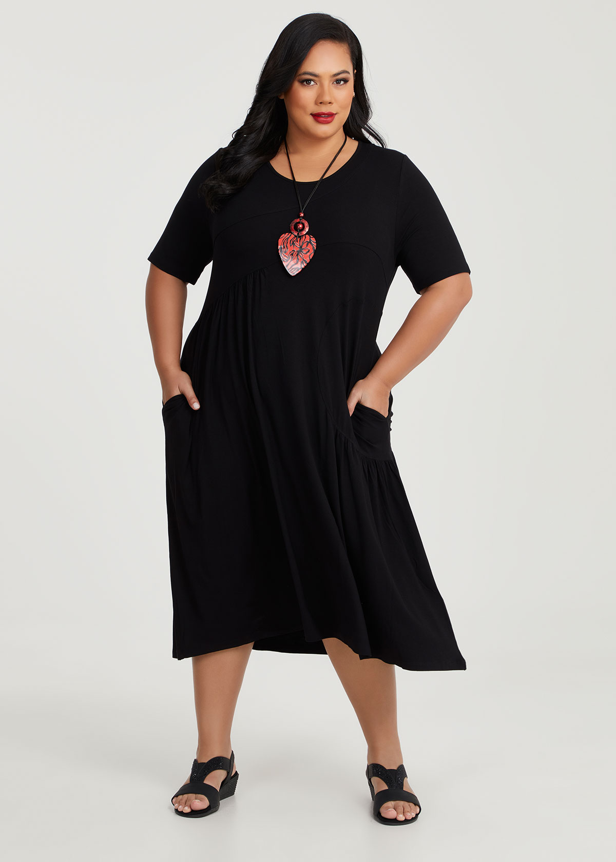 Taking Shape Shop Plus Size Natural Maisie Panelled Dress, Black | Taking Shape NZ