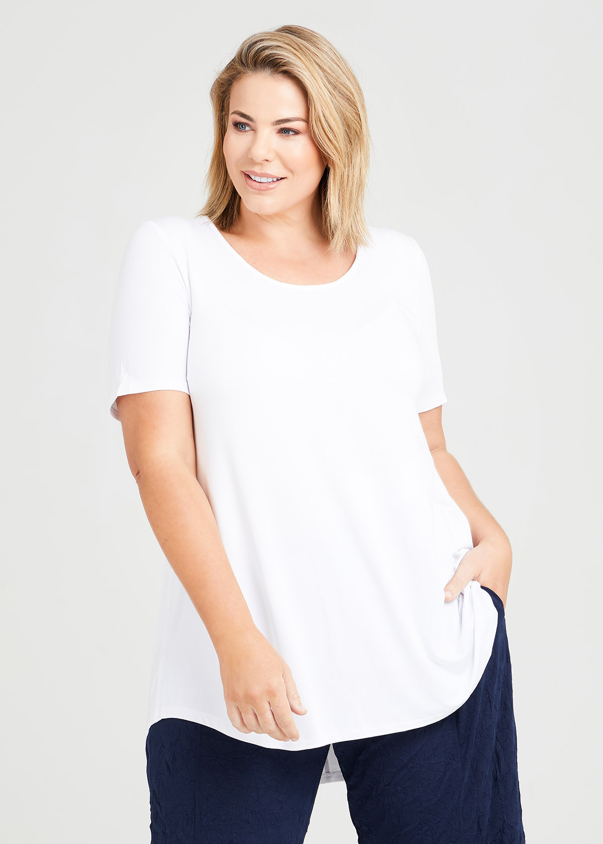 Shop Plus Size Bamboo Base Short Sleeve Top in White | Taking Shape AU
