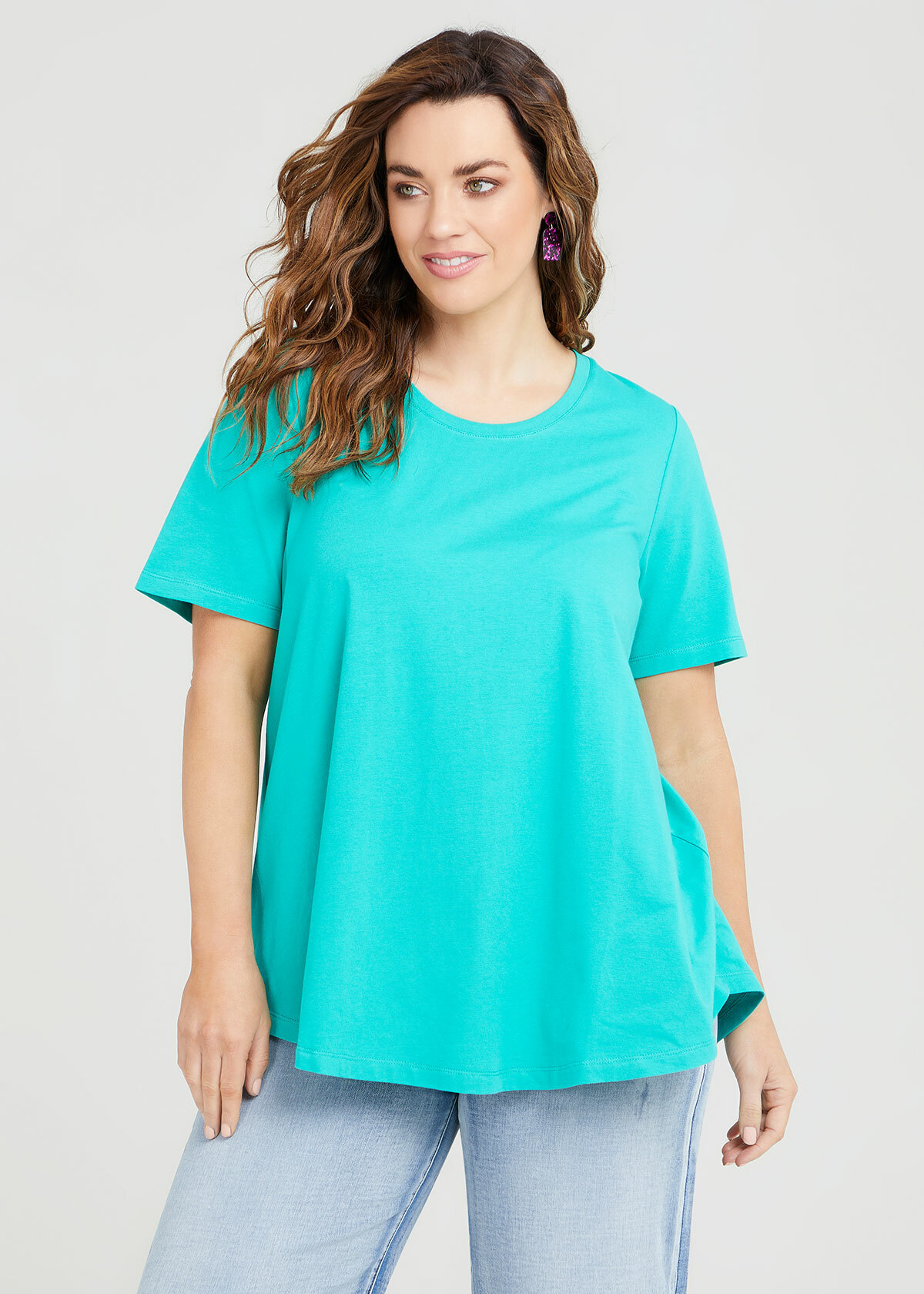 Shop Plus Size Organic Crew Swing Basic Tee In Green Sizes 12 30 Taking Shape Uk 0963