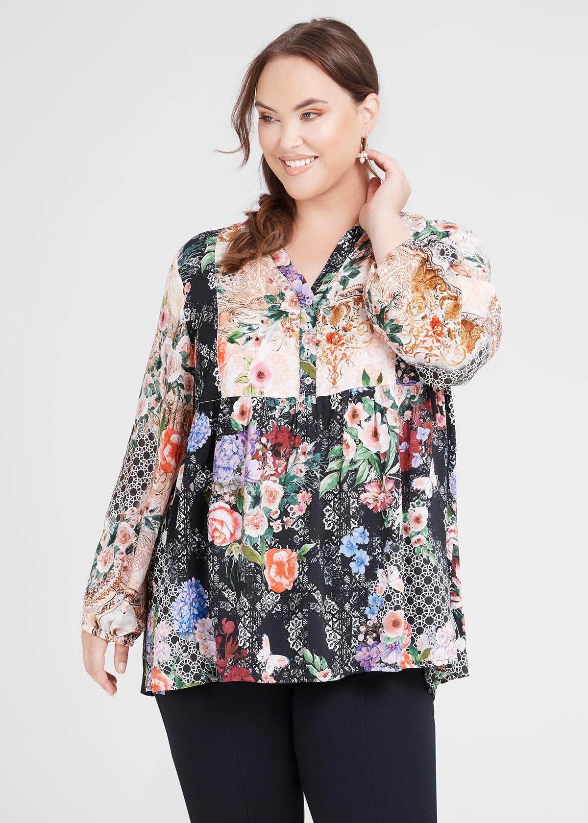 Shop Plus Size Natural Patchwork Mix Boho Top in Print | Taking Shape AU