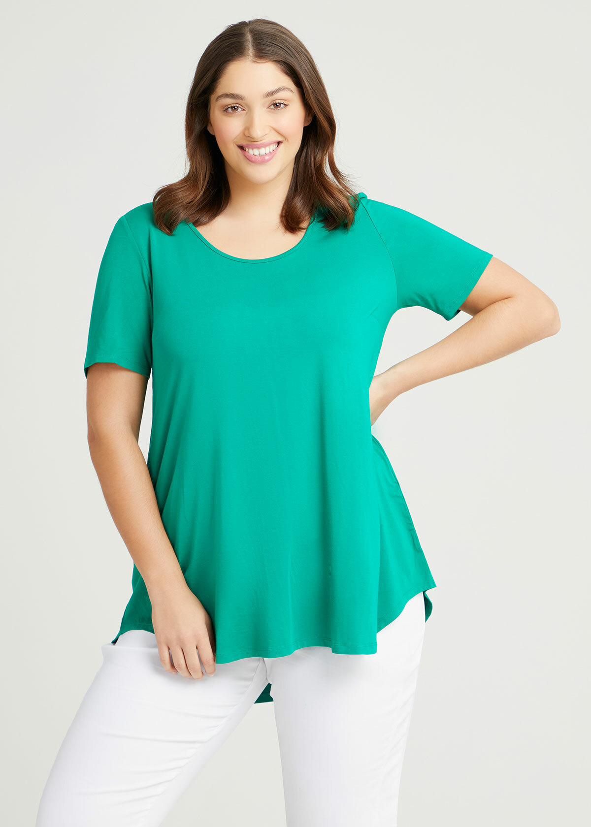 Bamboo Base Short Sleeve Top in Green, Sizes 12-30 | Taking Shape NZ