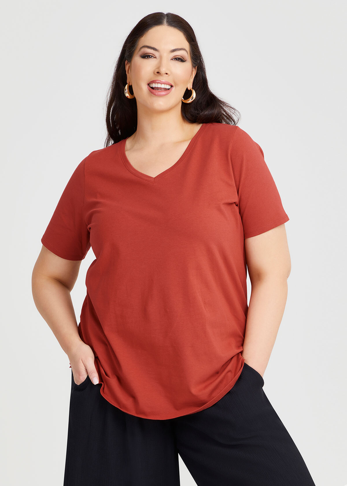 Shop Plus Size Good Earth Australian Cotton V-neck T-Shirt in Red ...