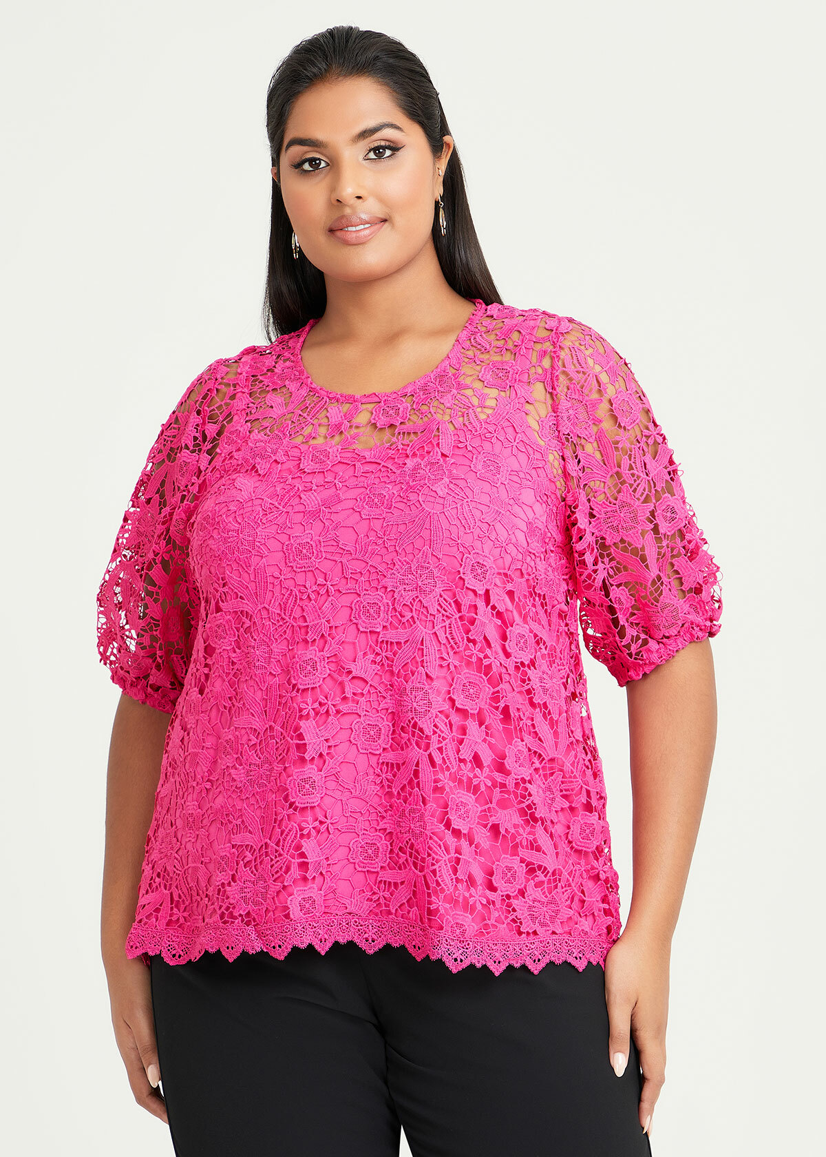 Pink lace shop plus size top