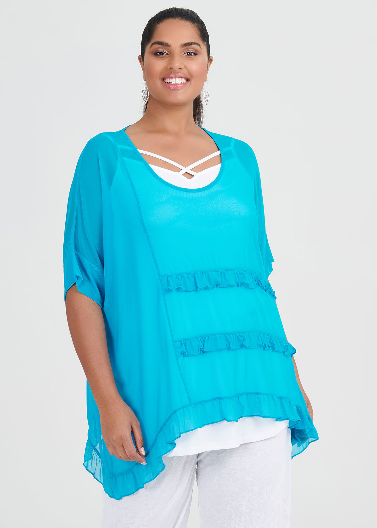 Shop Plus Size Mesh Frilly Days Overtop in Blue | Taking Shape AU