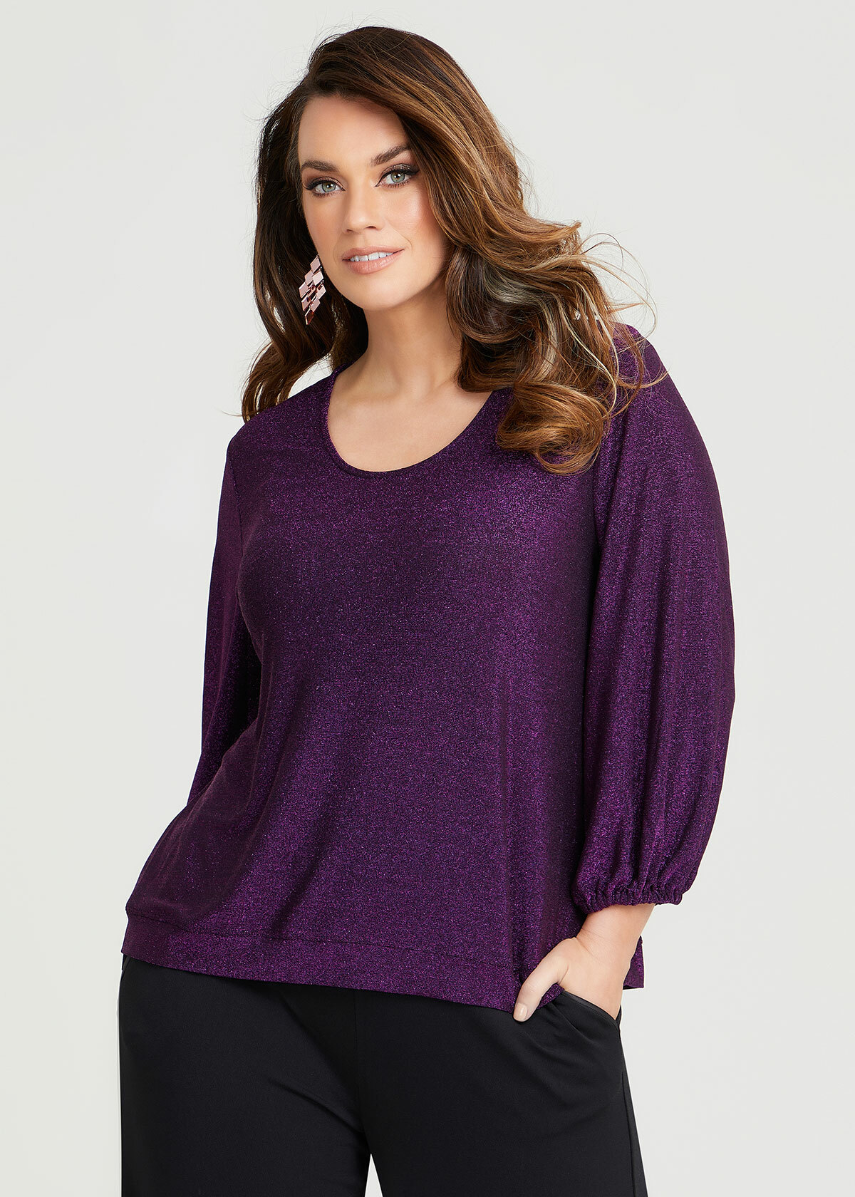 Shop Plus Size Luxe Sparkle Lurex Top In Purple Taking Shape Au