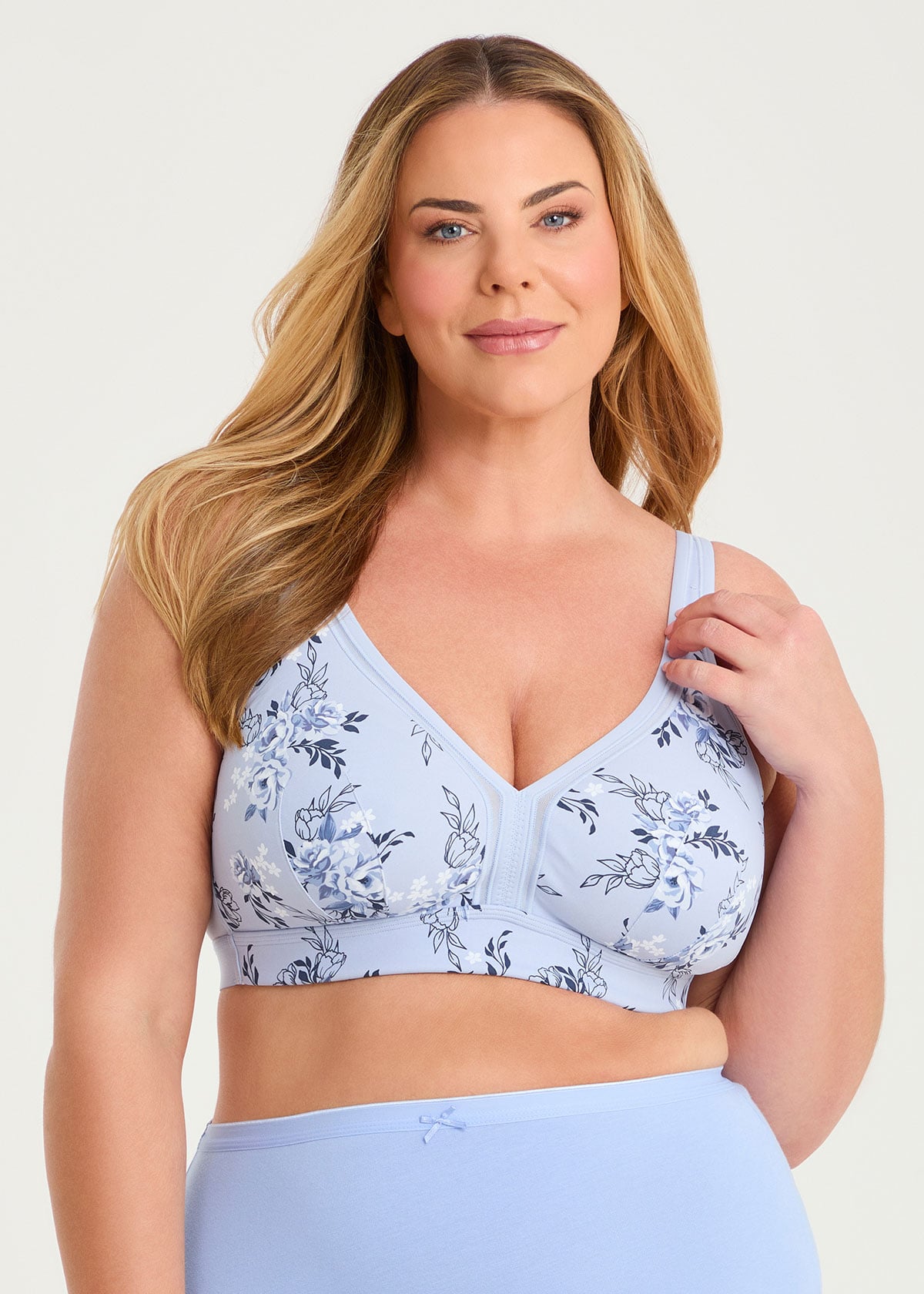 Taking Shape Wirefree Cooling Lounge Bra Size 22E in Grey Floral Print - Plus Size Women's Lingerie