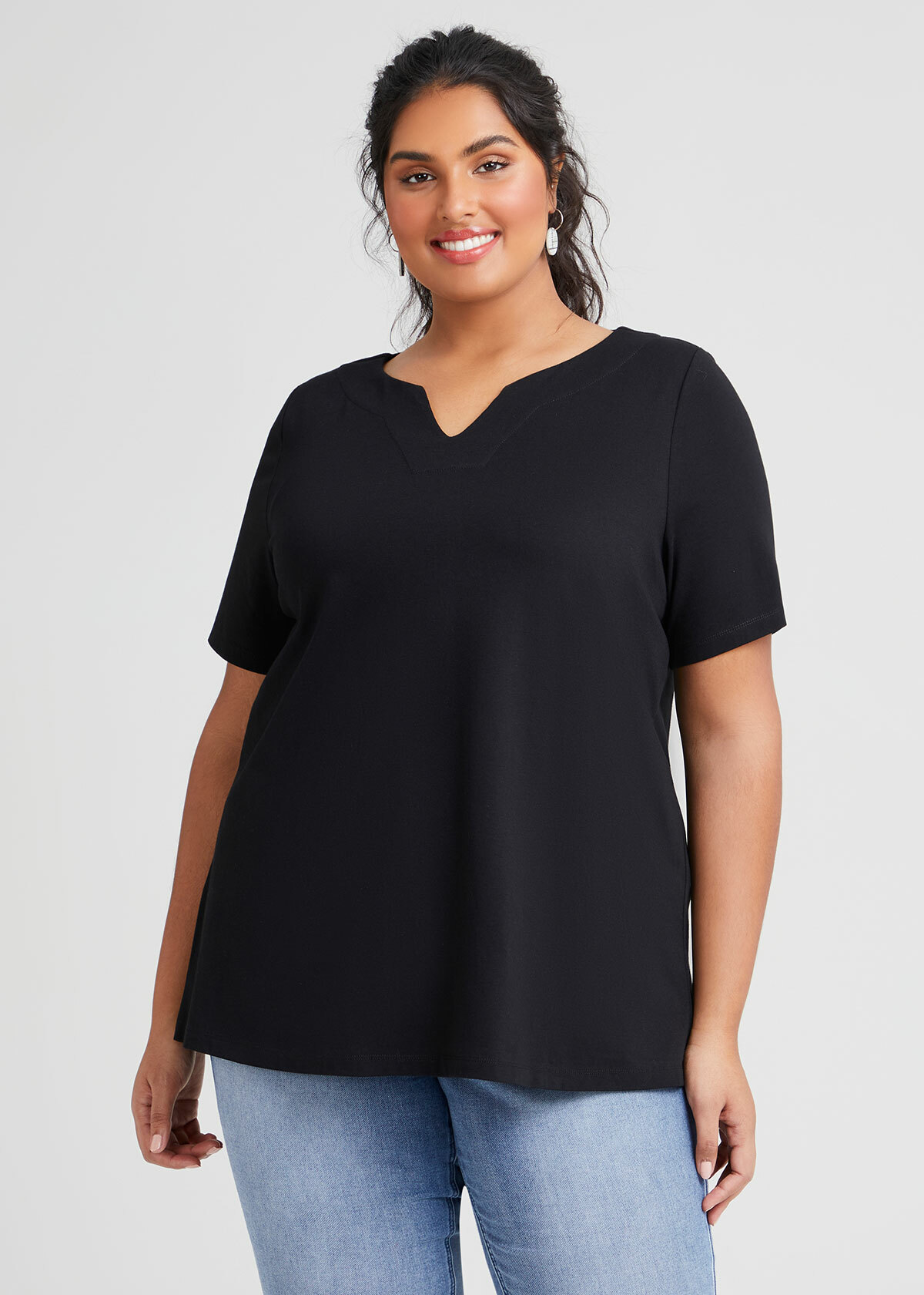 Shop Plus Size Organic Notch V-neck T-shirt in Black | Sizes 12-30 ...