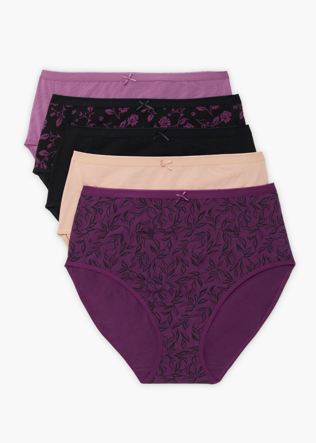 Taking Shape 5 Pack Cotton Ditsy Leaf Briefs Size 12 in Multi - Plus Size Women's Underwear
