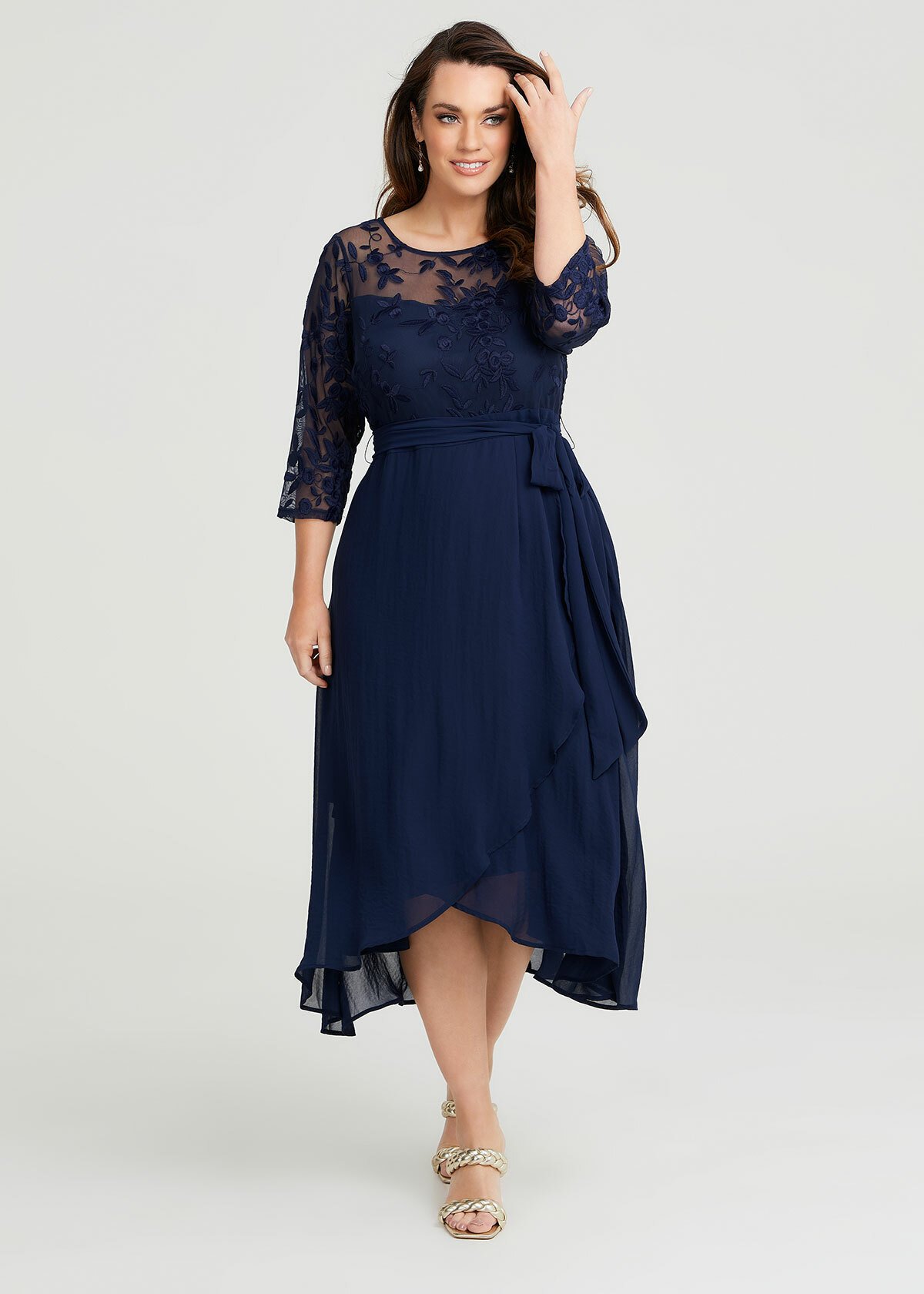 Shop Plus Size Ivy Lace & Chiffon Cocktail Dress in Blue | Taking Shape AU