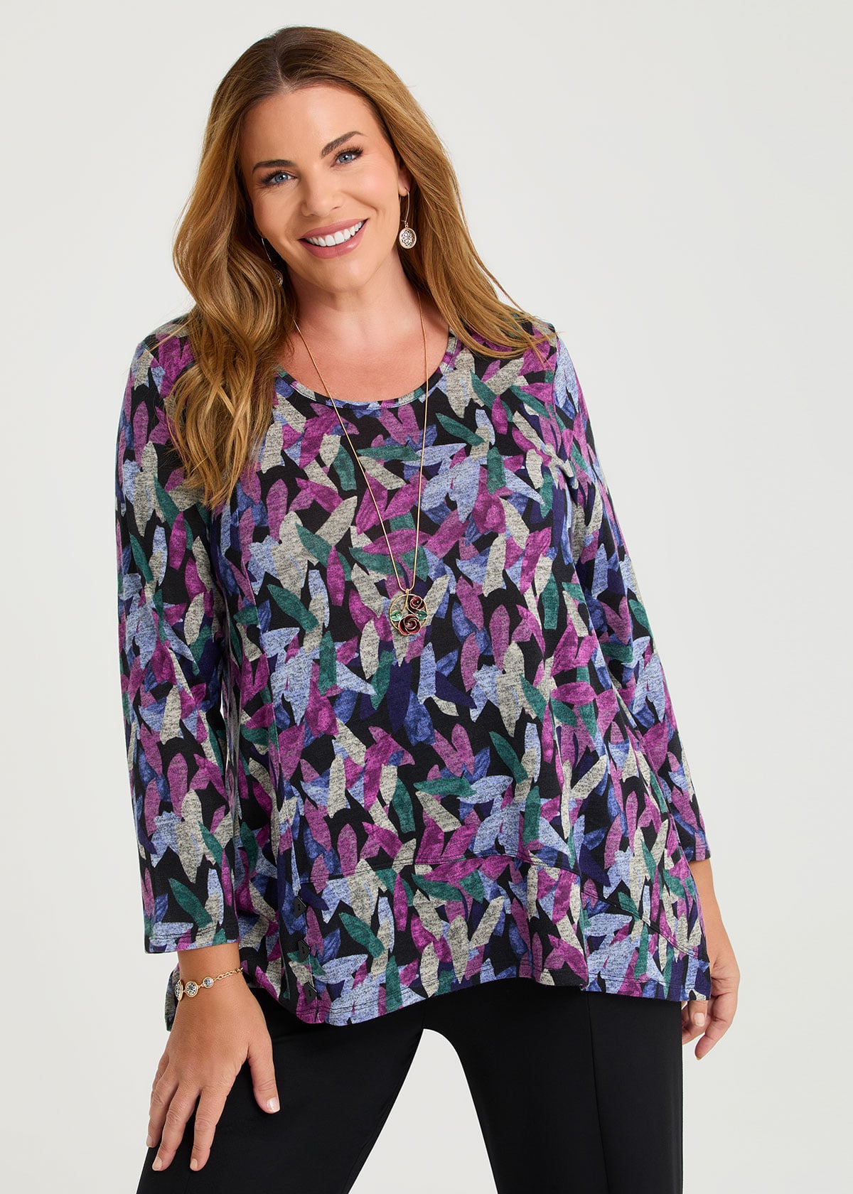 Taking Shape Snug Abstract Violet Haze Top Size 10 in Print - Plus Size Women's Tops & T Shirts
