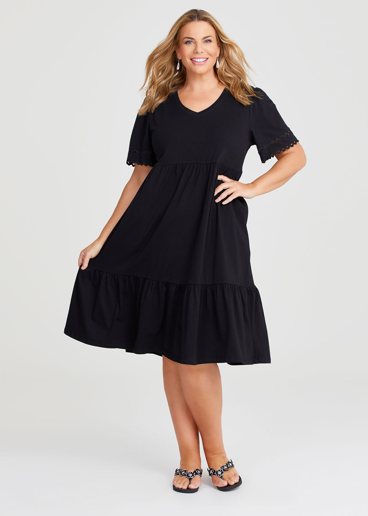 Shop Plus Size Cotton Ric Rac Sleeve Dress, Black | Taking Shape AU