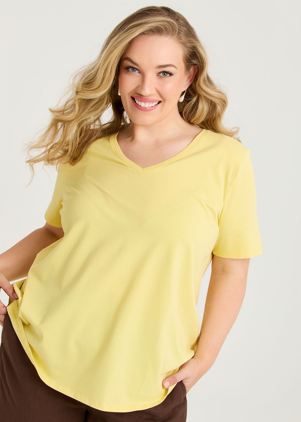 Taking Shape Good Earth Australian Cotton V-neck T-shirt Size 16 in Canary Yellow - Plus Size Women's Tops & T Shirts