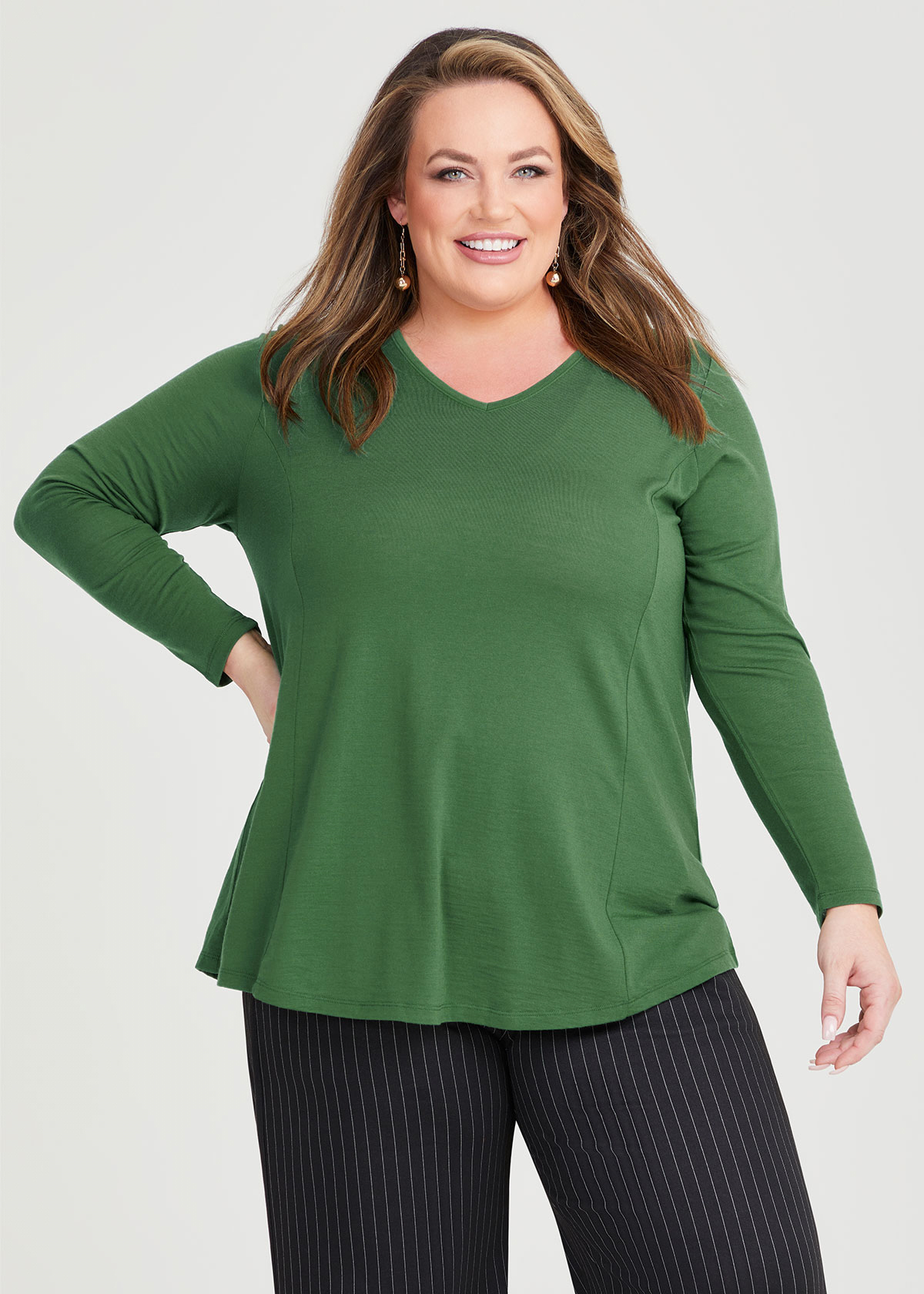 Shop Plus Size Wool Bamboo V-neck Top in Green | Taking Shape AU