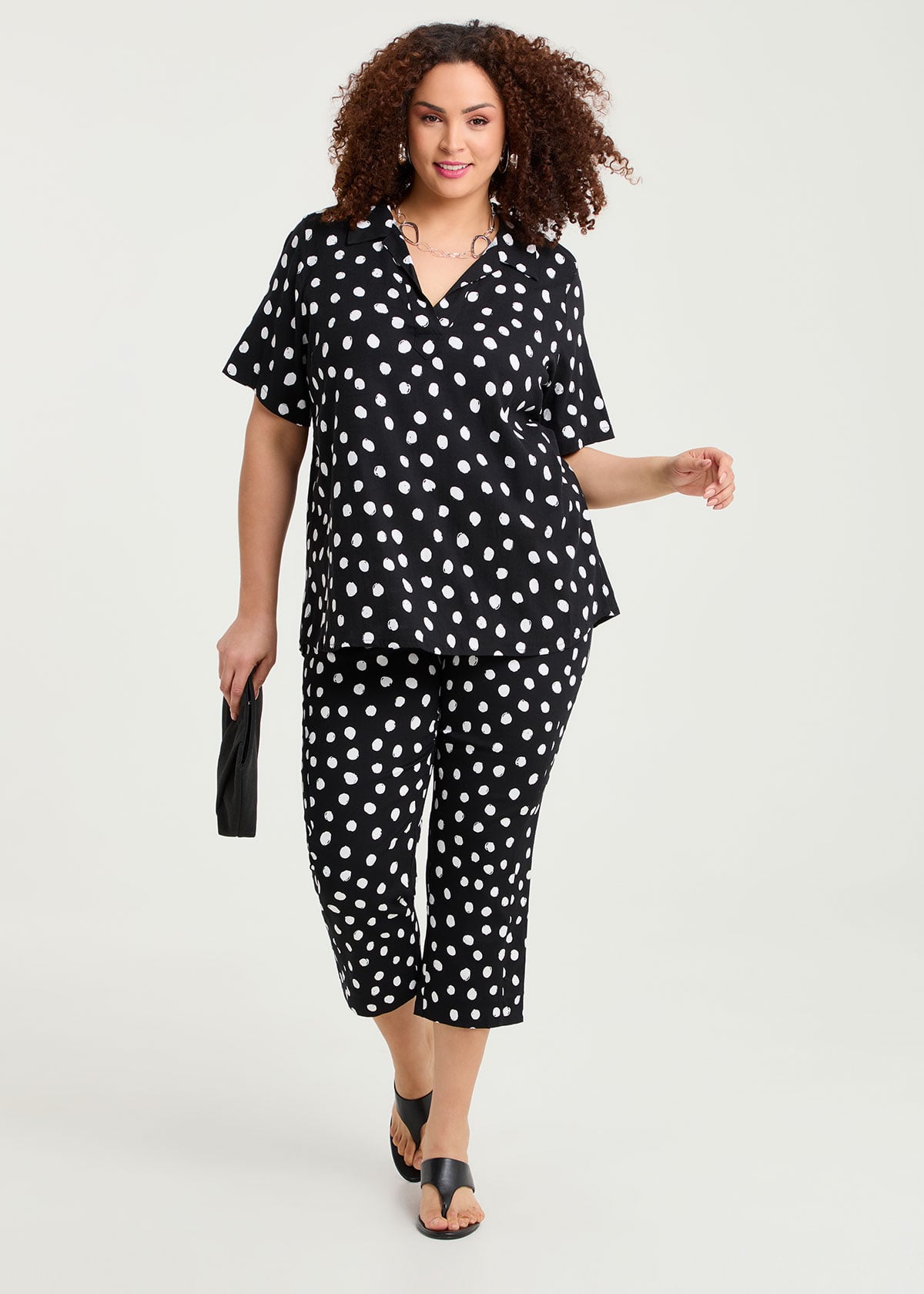 Taking Shape Natural Polka Dot Capri Crop Pant Size 22 in Print, Natural Viscose - Plus Size Women's Dining