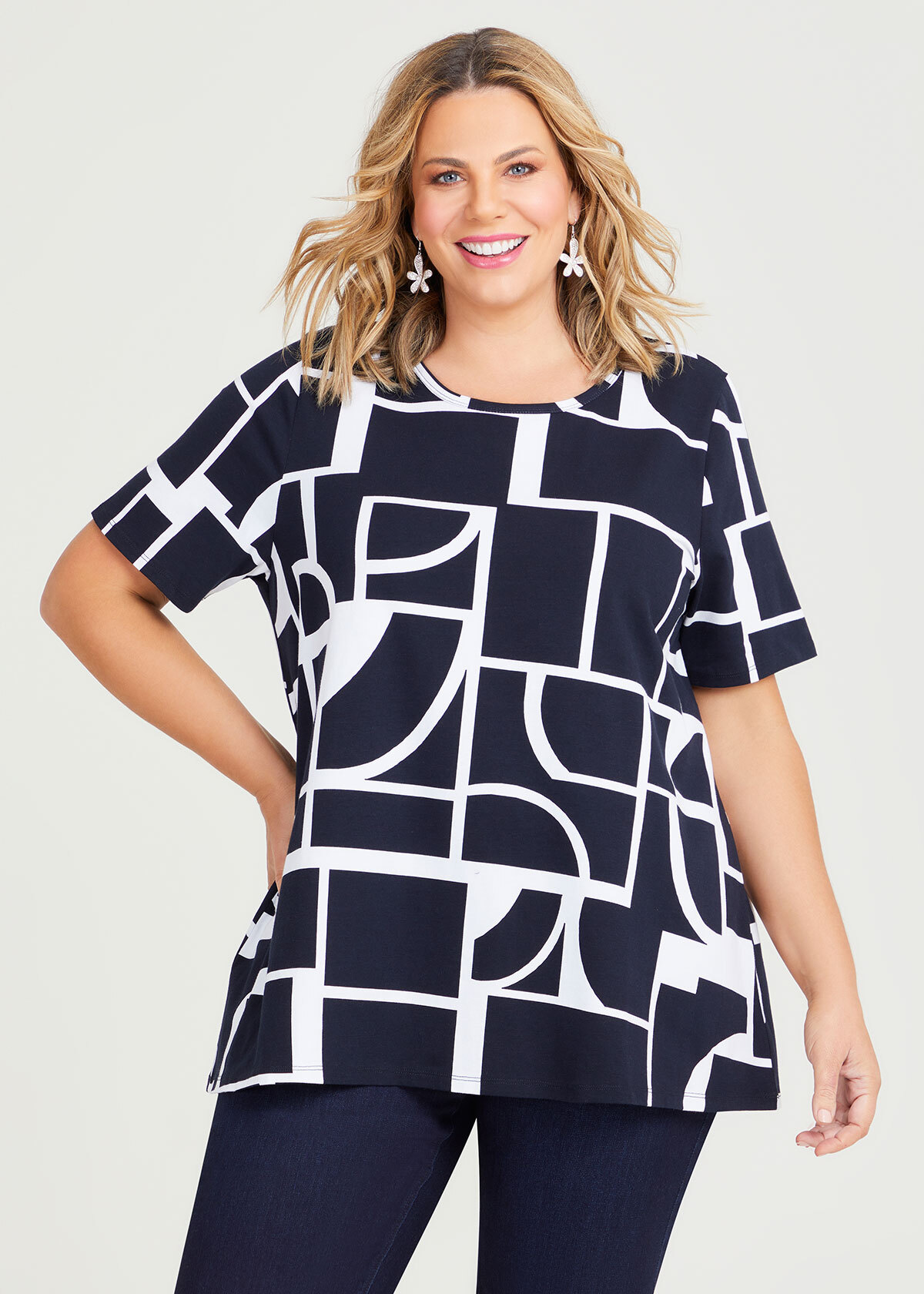 Shop Plus Size Cotton Abstract Geo Print Top in Blue | Taking Shape AU