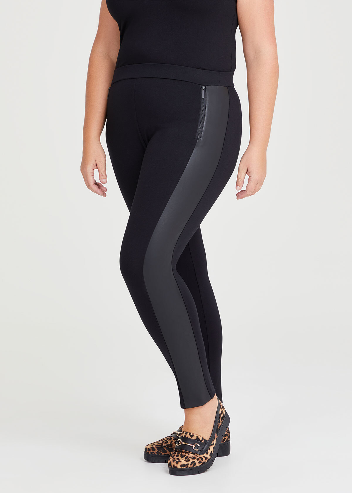 Shop Plus Size Ponte Faux Leather Zip Legging in Black Taking Shape AU