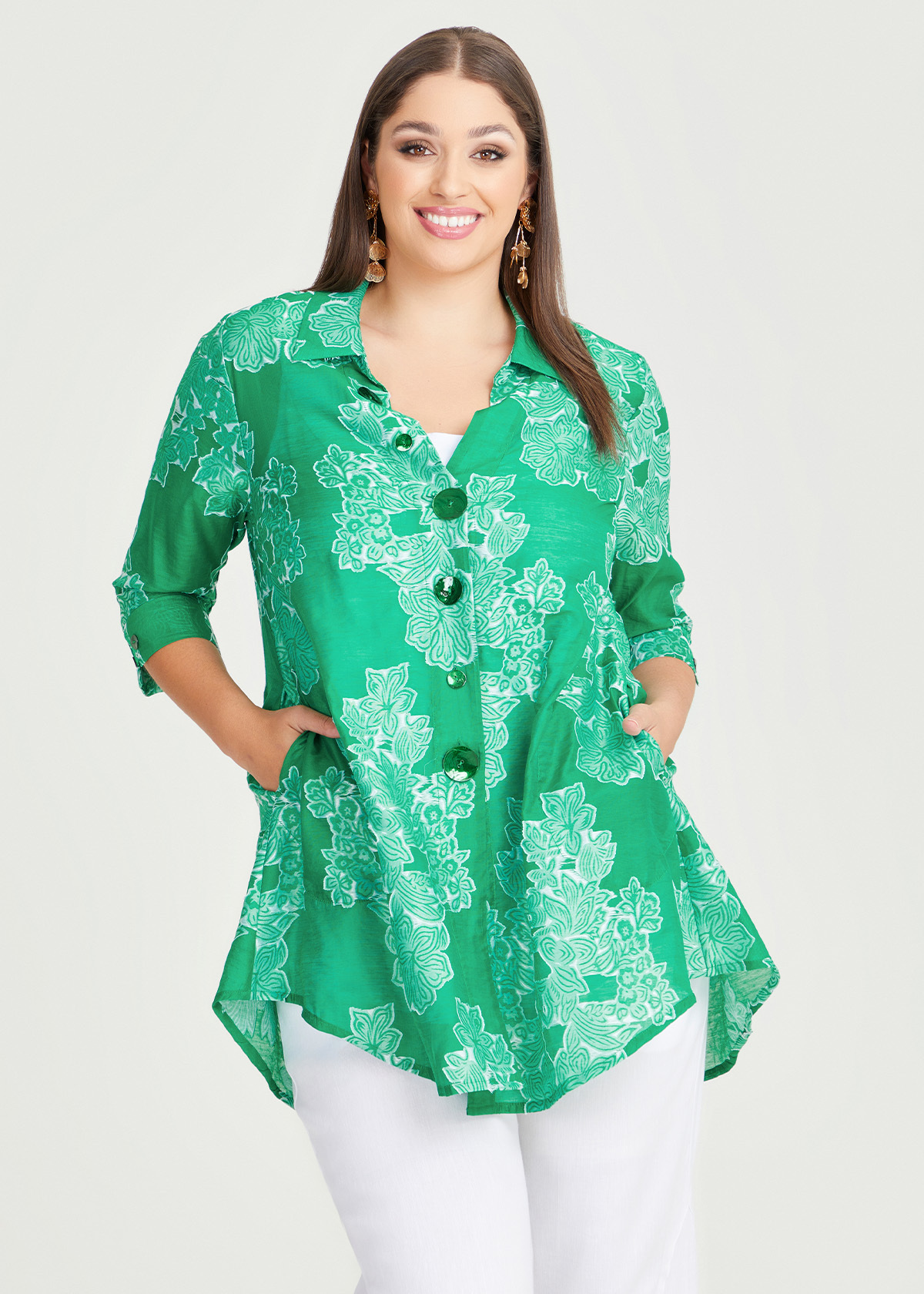 Shop Plus Size Ivy Jacquard Swing Shirt in Green | Taking Shape AU