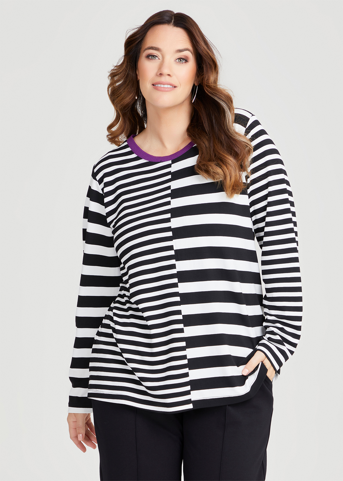 Shop Plus Size Bamboo Ponte Spliced Stripe Top in Black | Taking Shape AU
