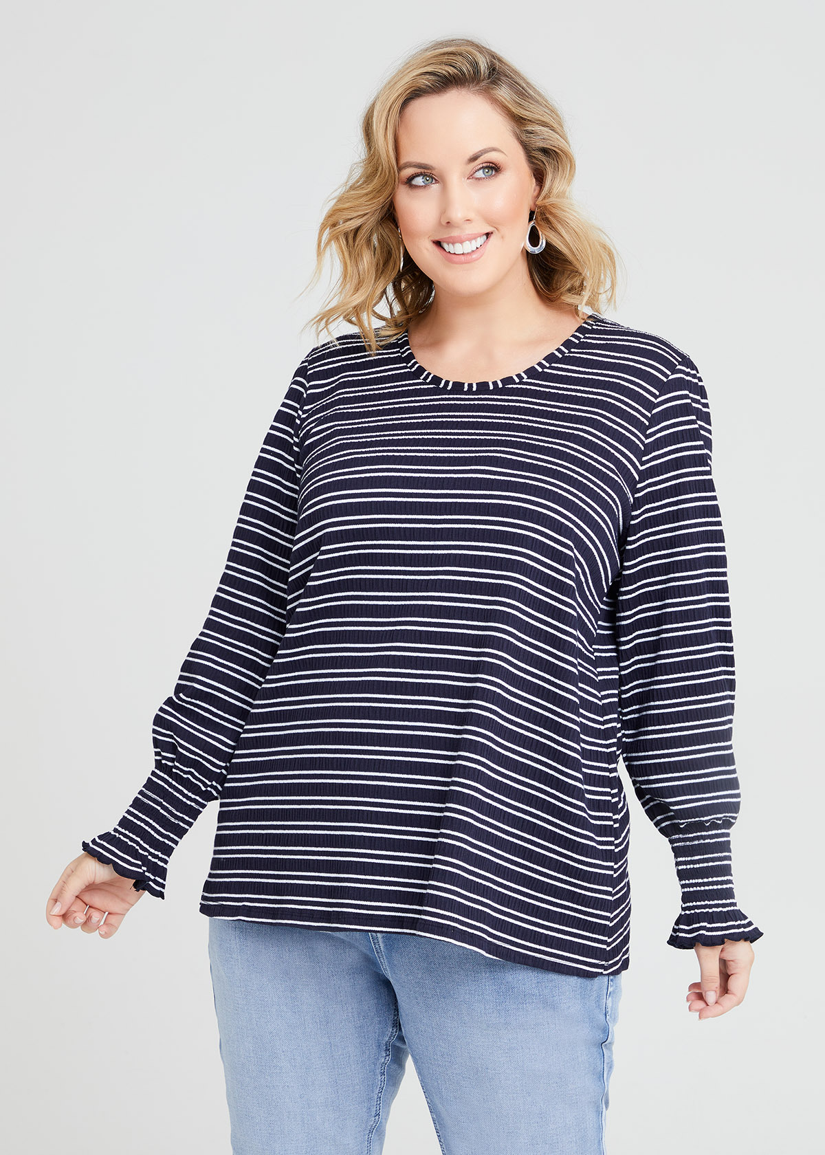 Shop Plus Size Textured Stripe Long Sleeve Top in Stripes | Taking Shape AU