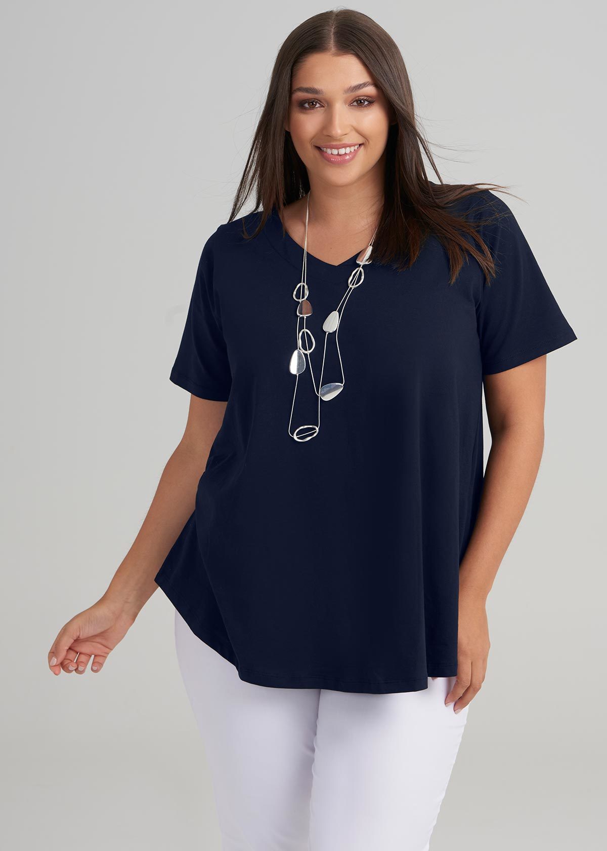 Shop Plus Size V Neck Swing Tee in Navy | Taking Shape AU