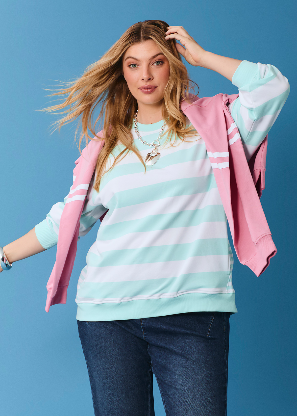 Cotton Mixed Stripe Sweatshirt