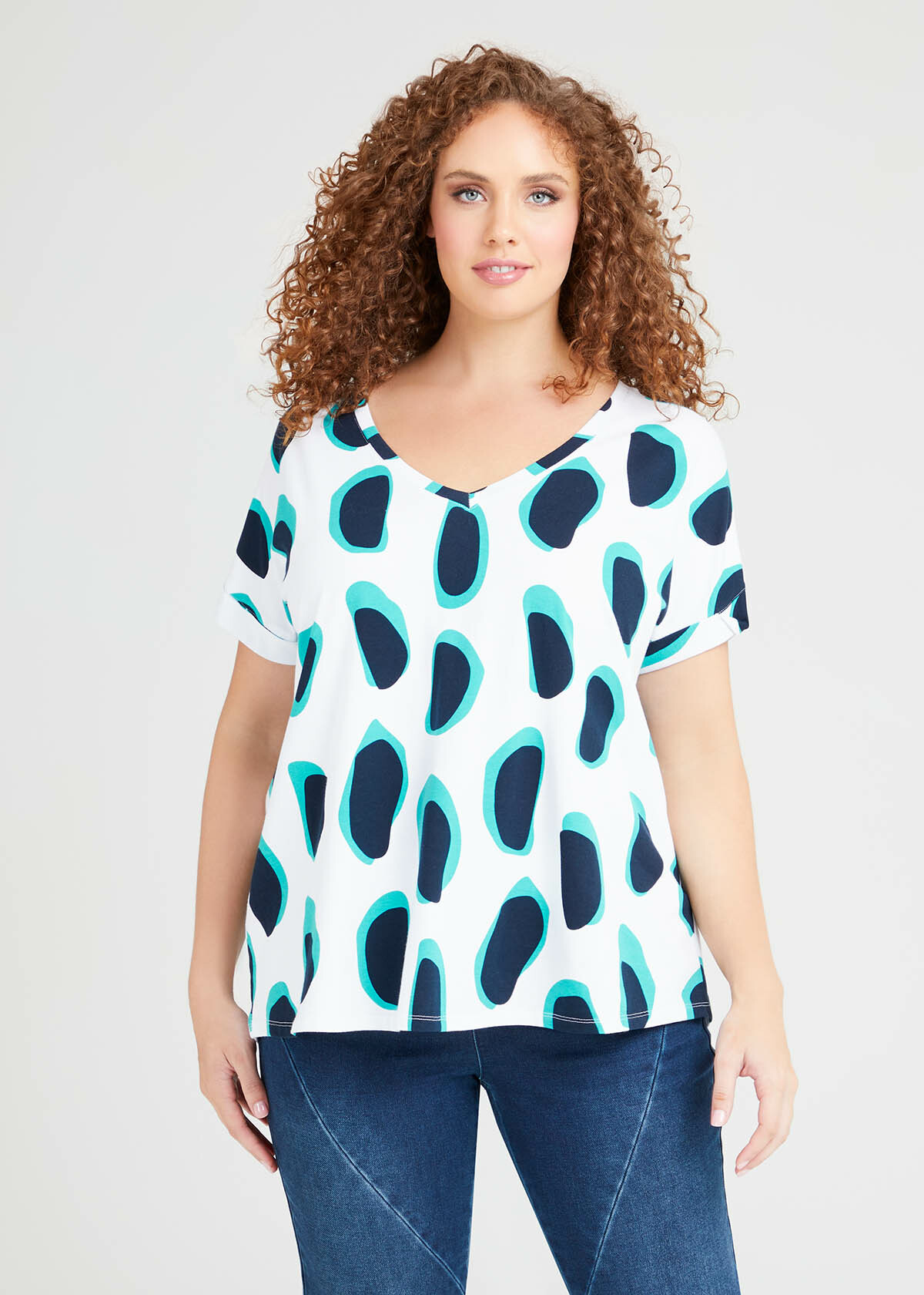 Shop Plus Size Organic Shapes Vneck Top in Print Sizes 1230 Taking Shape NZ