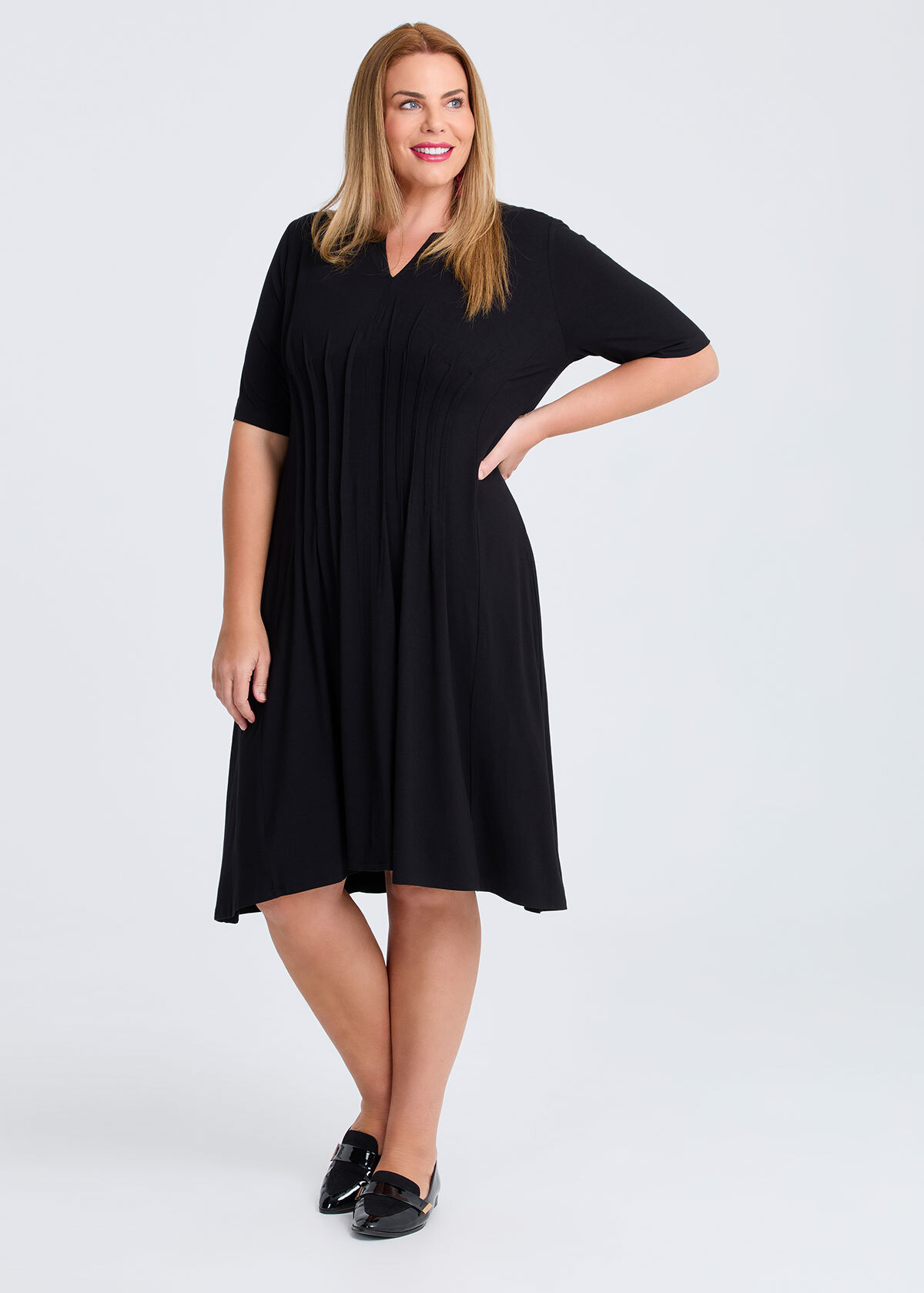 Shop Plus Size Tuck Waist Natural Dress, Black | Taking Shape AU