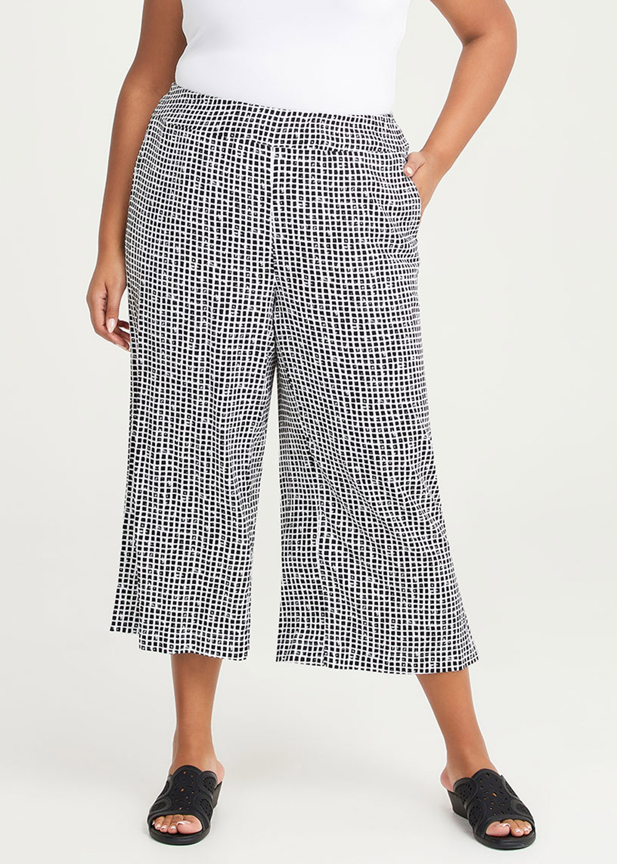 Shop Plus Size Check Natural Wide Crop Pant in Black | Taking Shape AU