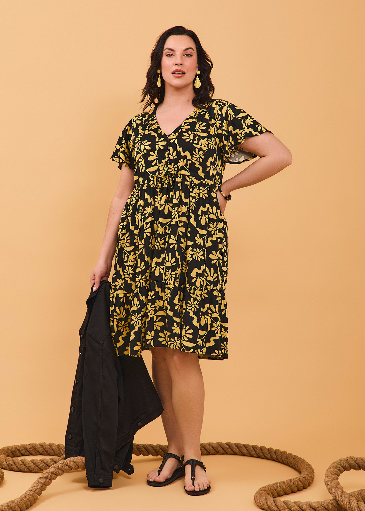 Curvy Multi Flower Print Mini Dress
