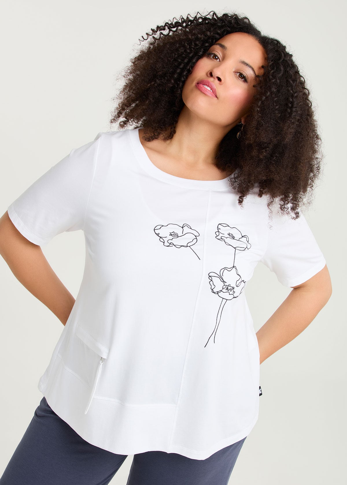 Taking Shape Pima Cotton Flower Top Size 22 in Vanilla White - Plus Size Women's Tops & T Shirts