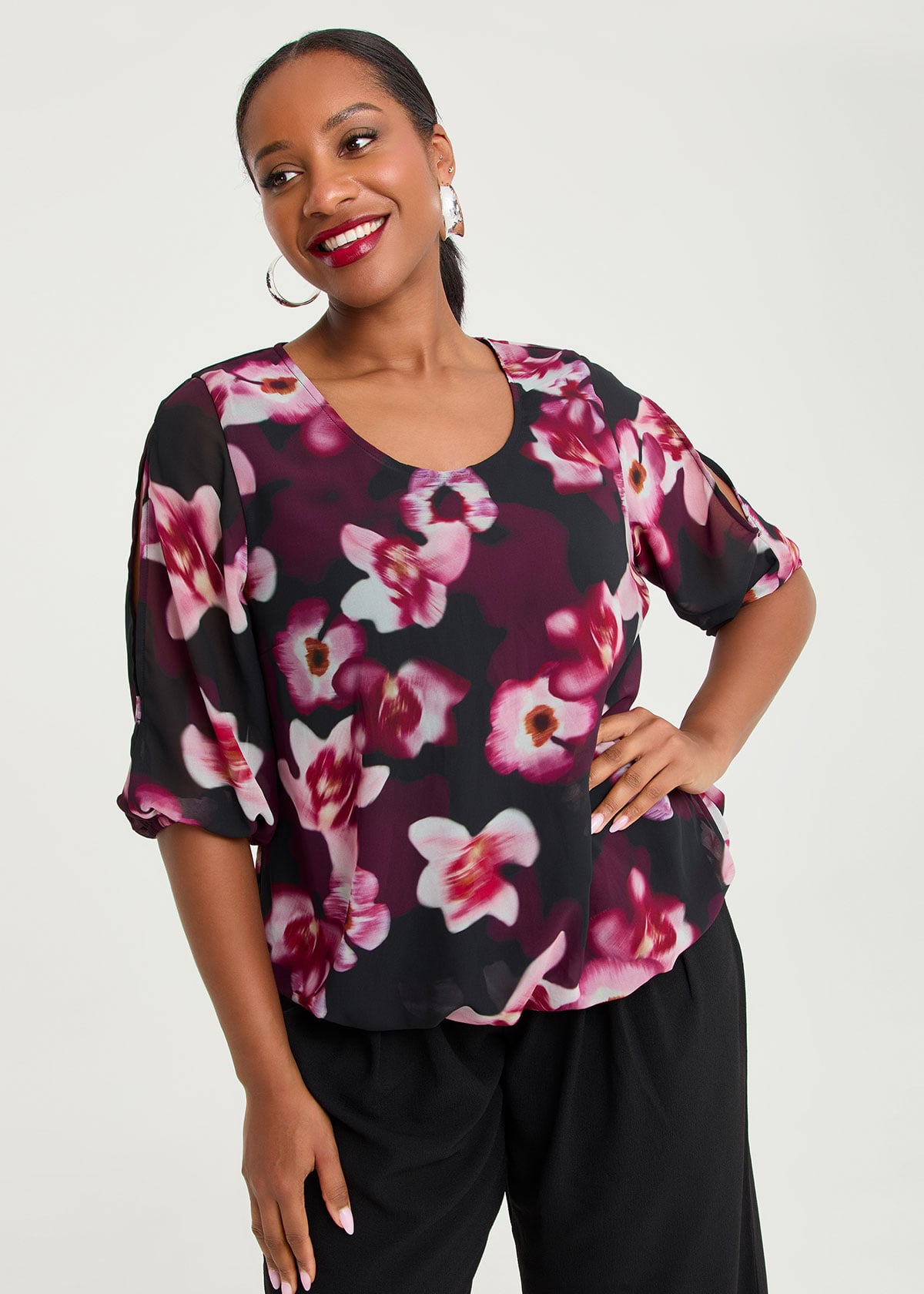 Taking Shape Floral Split Sleeve Chiffon Top Size 22 in Print - Plus Size Women's Tops & T Shirts