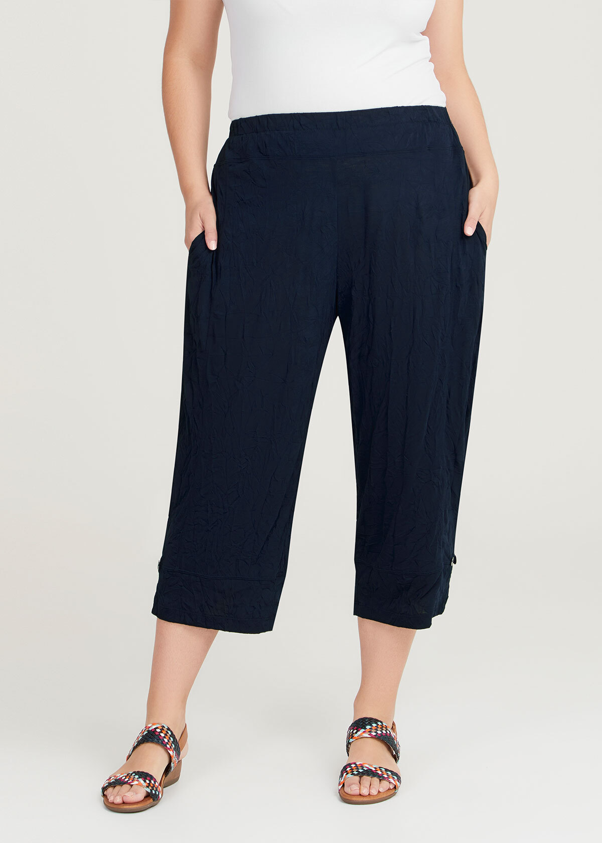 Shop Plus Size Everyday Crushed Crop Pant in Blue | Sizes 12-30 ...