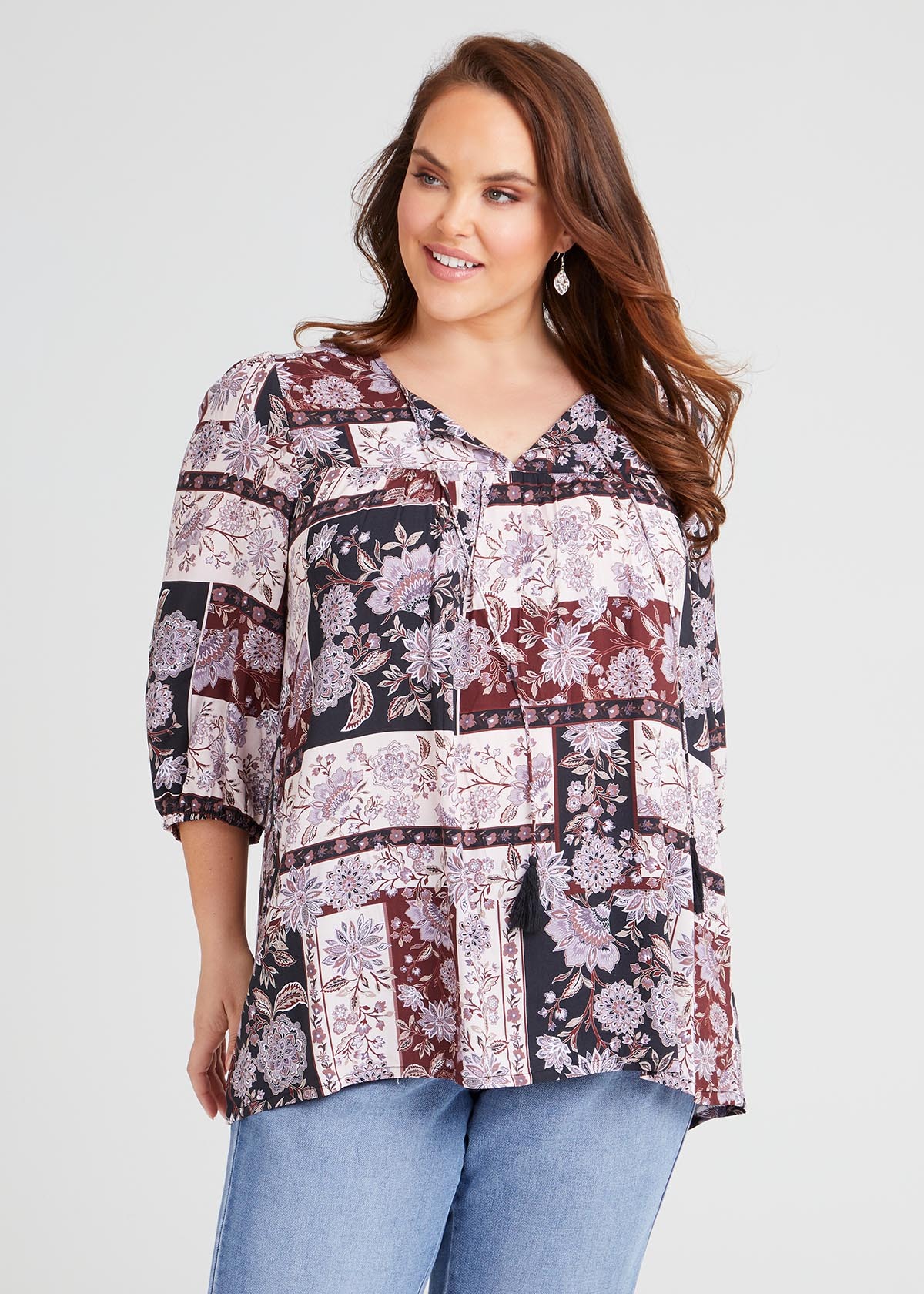 Shop Plus Size Natural Foulard Print Top in Print | Sizes 12-30 ...