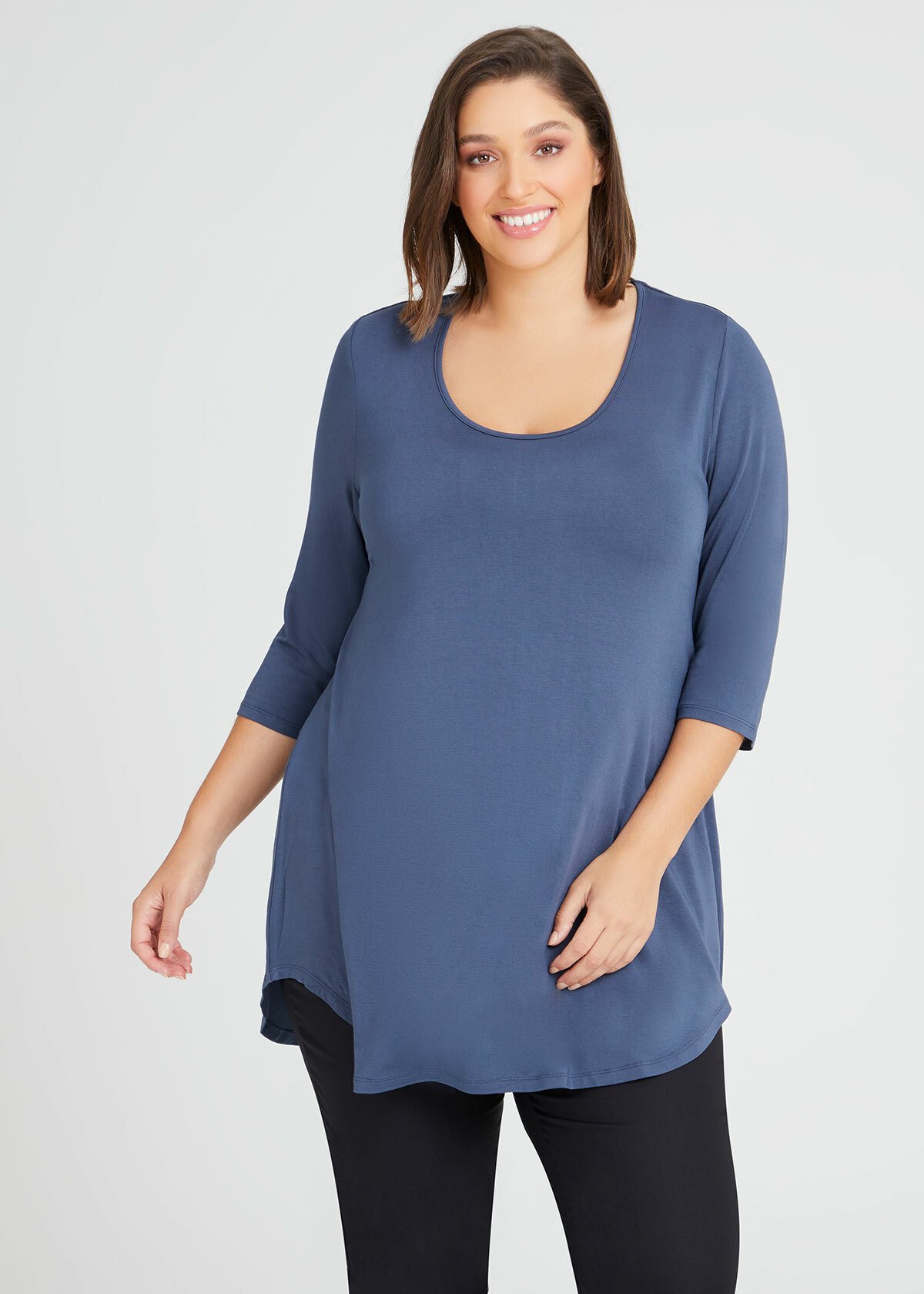 Shop Plus Size Bamboo Base 3/4 Sleeve Top in Black | Sizes 12-30 ...