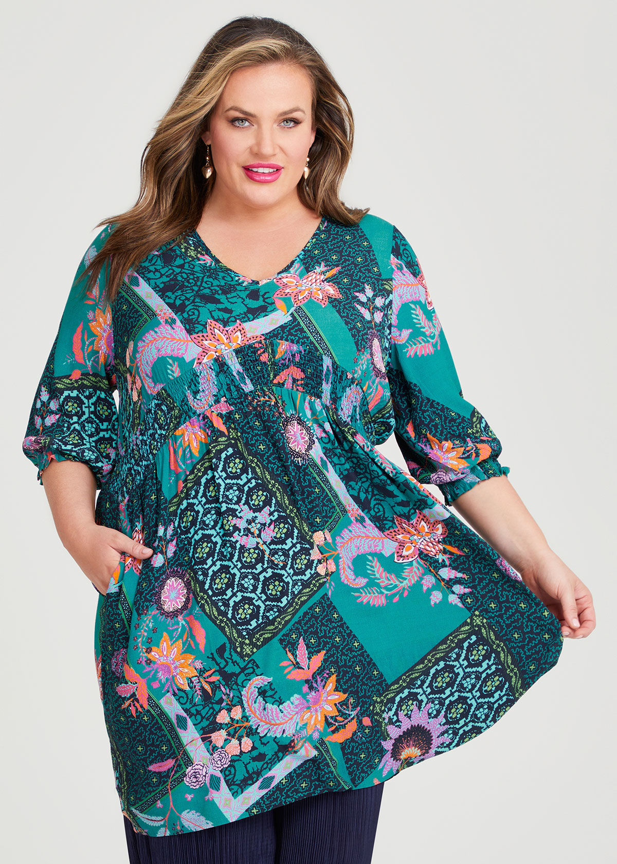 Shop Plus Size Patchwork Natural Tunic in Multi | Taking Shape AU