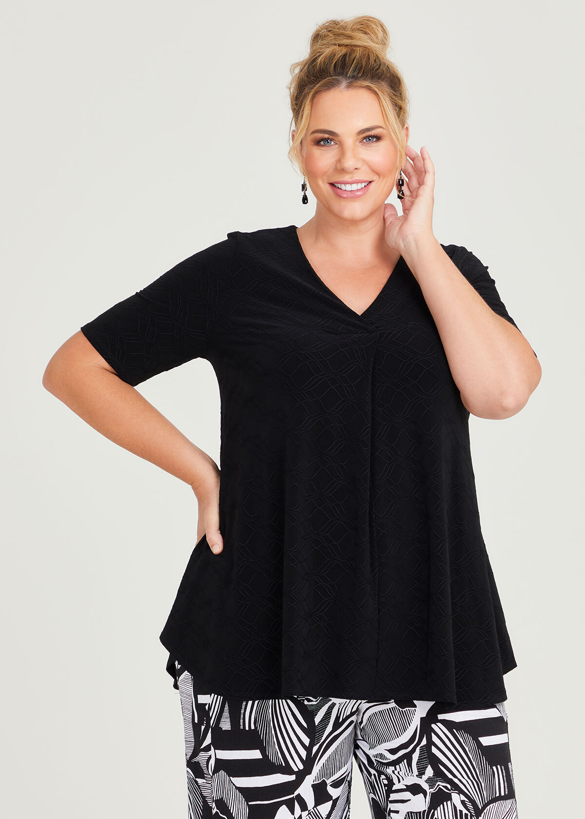 Shop Plus Size Jacquard Jersey Top in Black | Sizes 12-30 | Taking Shape NZ