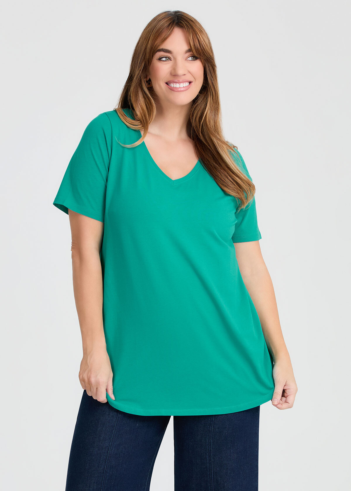 Shop Plus Size Good Earth Australian Cotton V-neck T-Shirt, Green ...