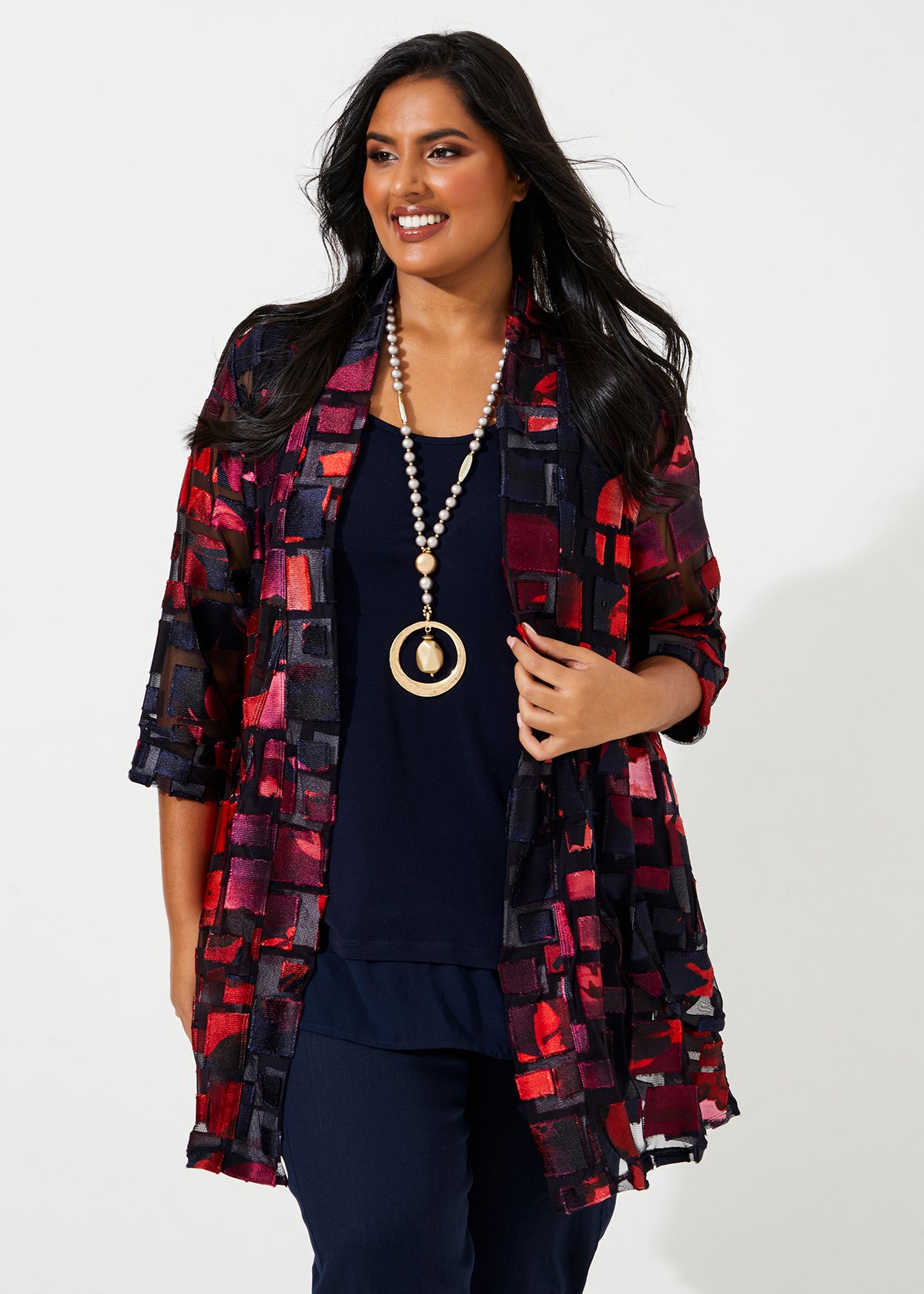 Shop Plus Size Belle Satin Mesh Cardigan in Multi | Sizes 12-30 ...