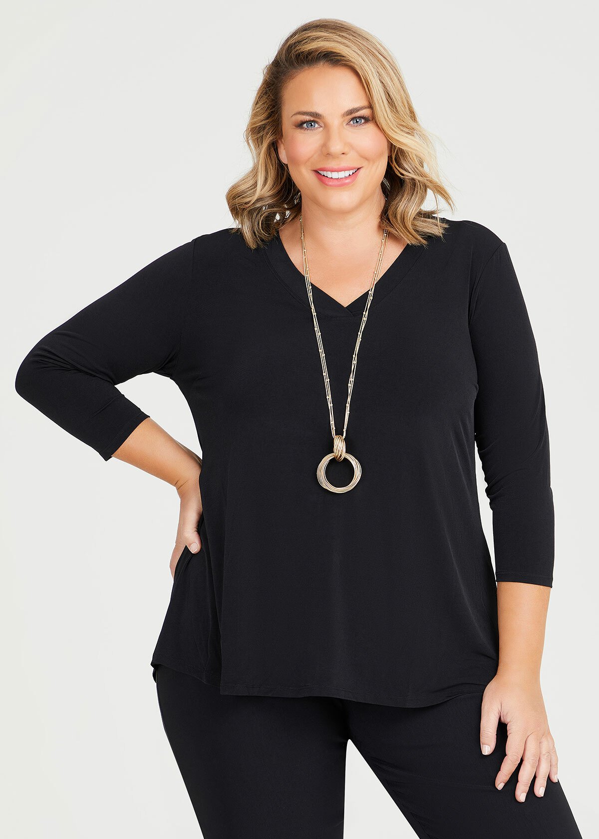 Shop Plus Size Katie Luna 3/4 Sleeve Top in Black | Taking Shape AU