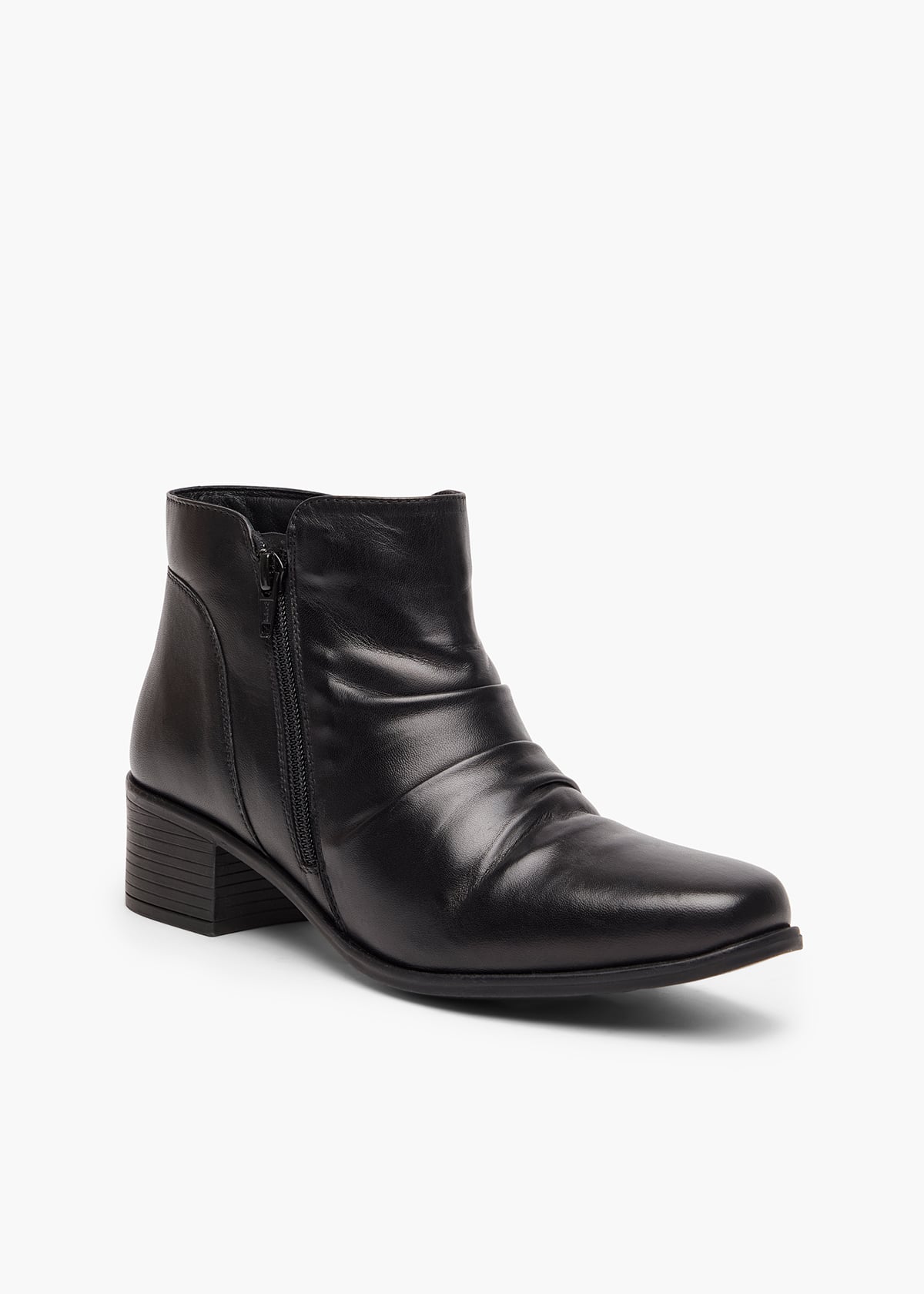 Leather Ruched Ankle Boot