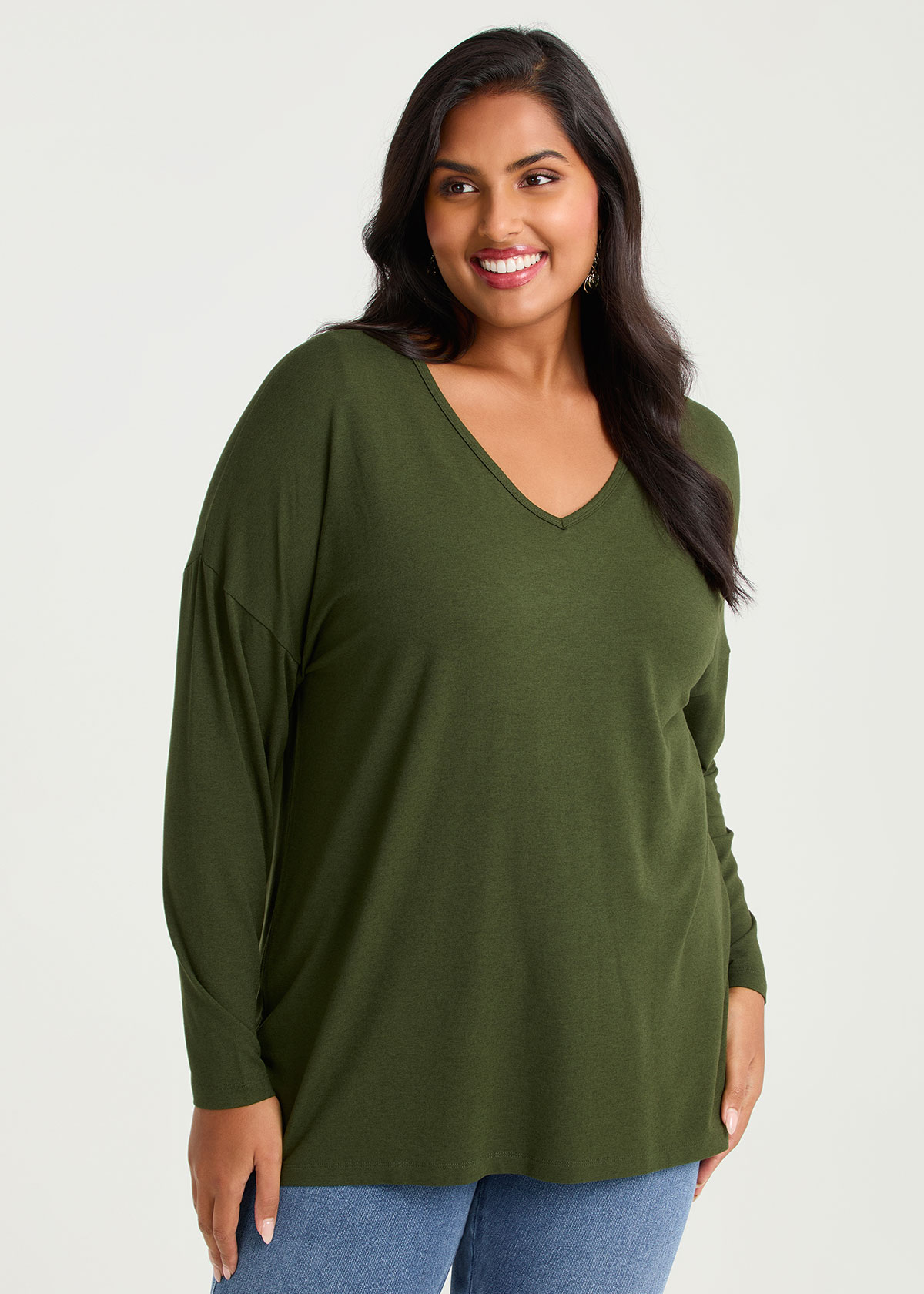 Taking Shape Australian Wool Modal V-neck Top Size 14 in Clover Green - Plus Size Women's Tops & T Shirts