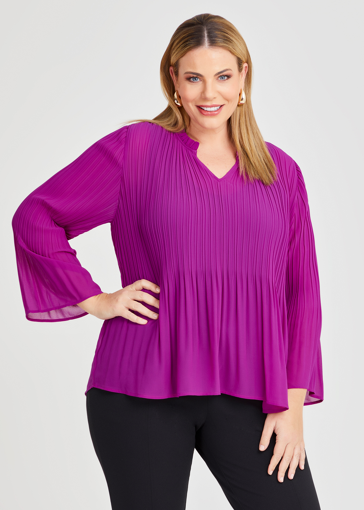 Shop Plus Size Pleat Me Please Chiffon Blouse in Red | Taking Shape AU