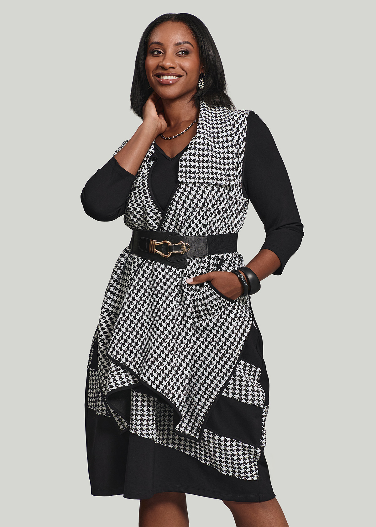 Check Ponte Drape Vest