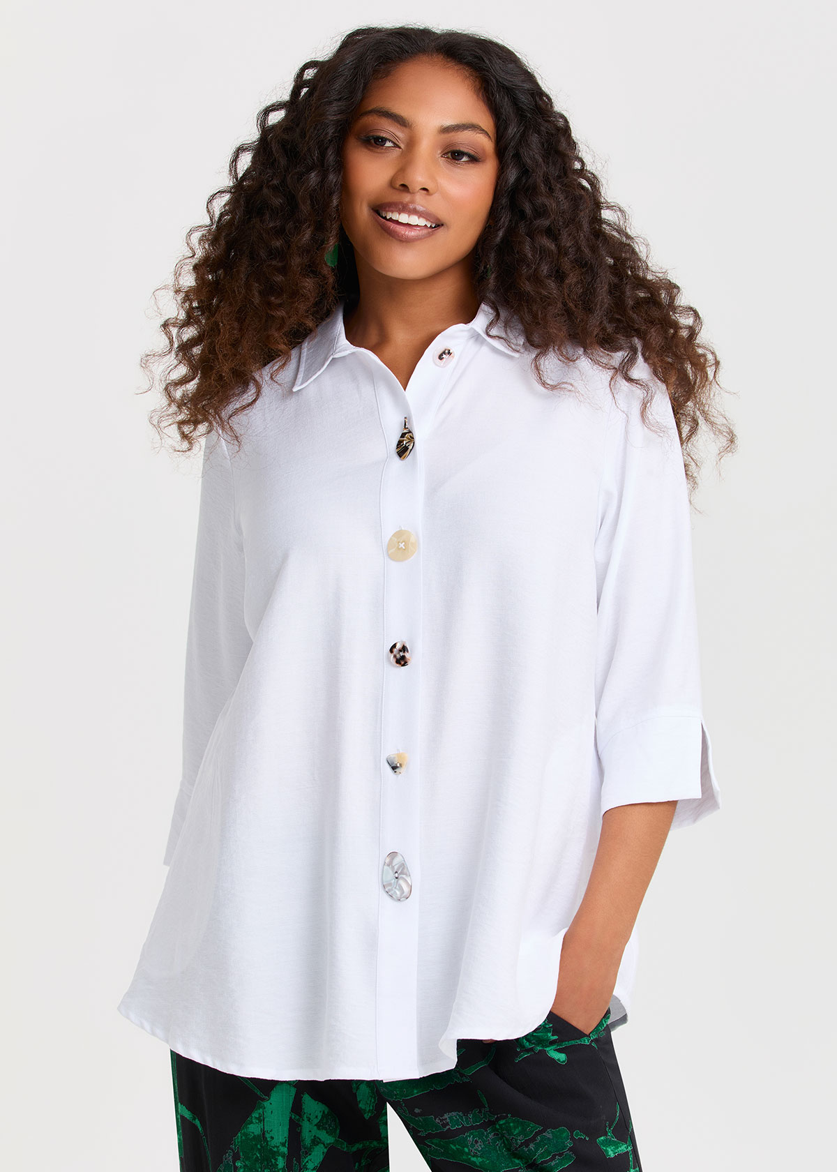 Button & Zip Detail Natural Shirt